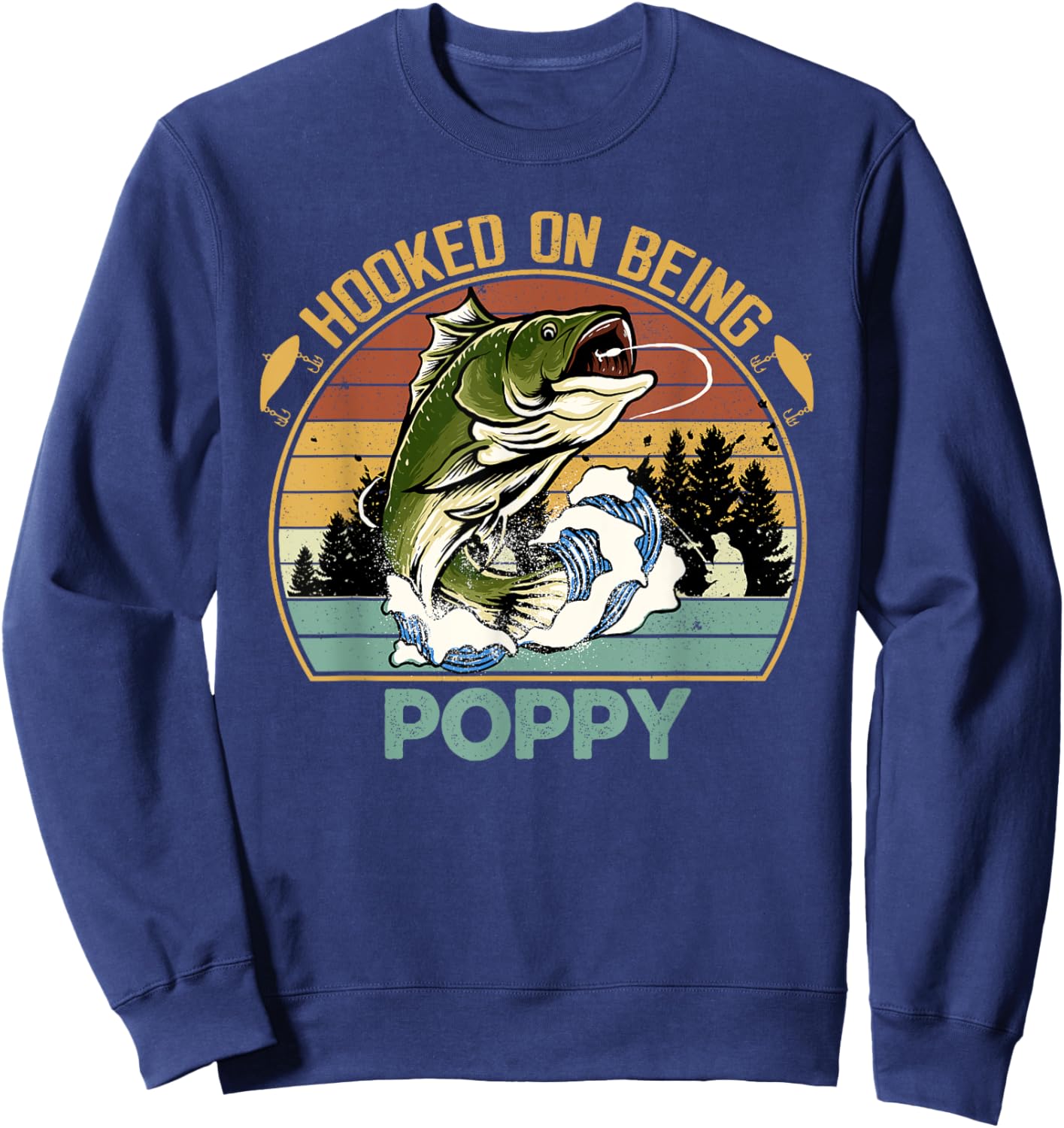 Vintage Hooked On Being Poppy Father's Day Fishing Sweatshirt - Sweatshirt | Navy
