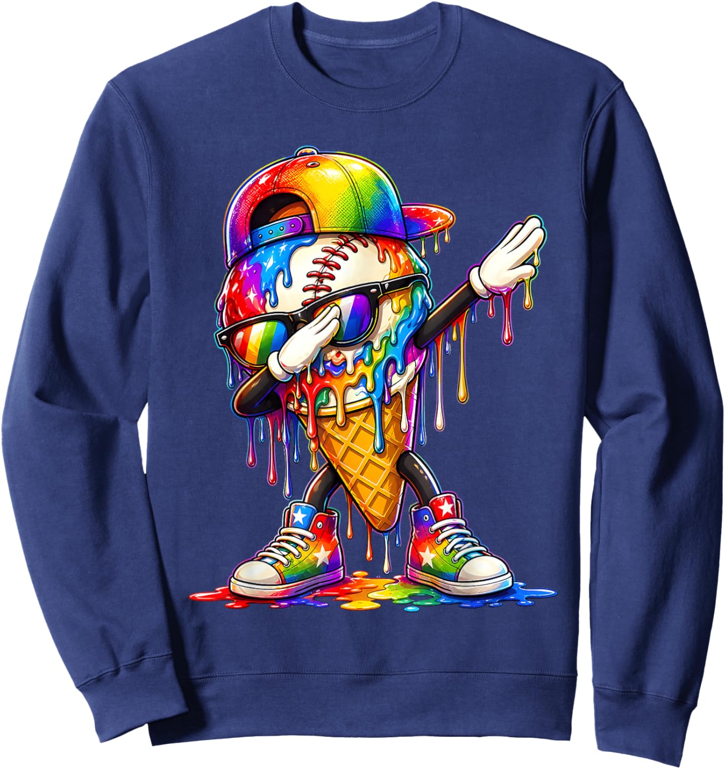 LGBT Rainbow Baseball Drip Pride Ice Cream Men Women Kid Sweatshirt - Sweatshirt | Navy