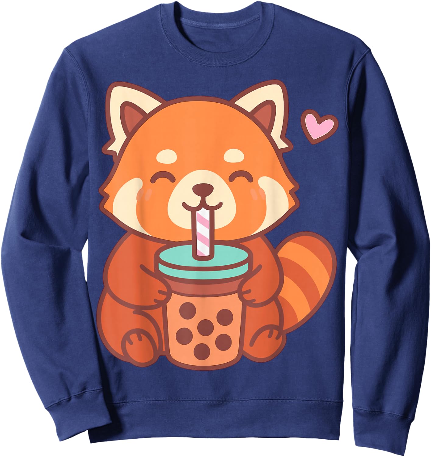 Kawaii Red Panda Drinking Boba Bubble Tea Sweatshirt - Sweatshirt | Navy