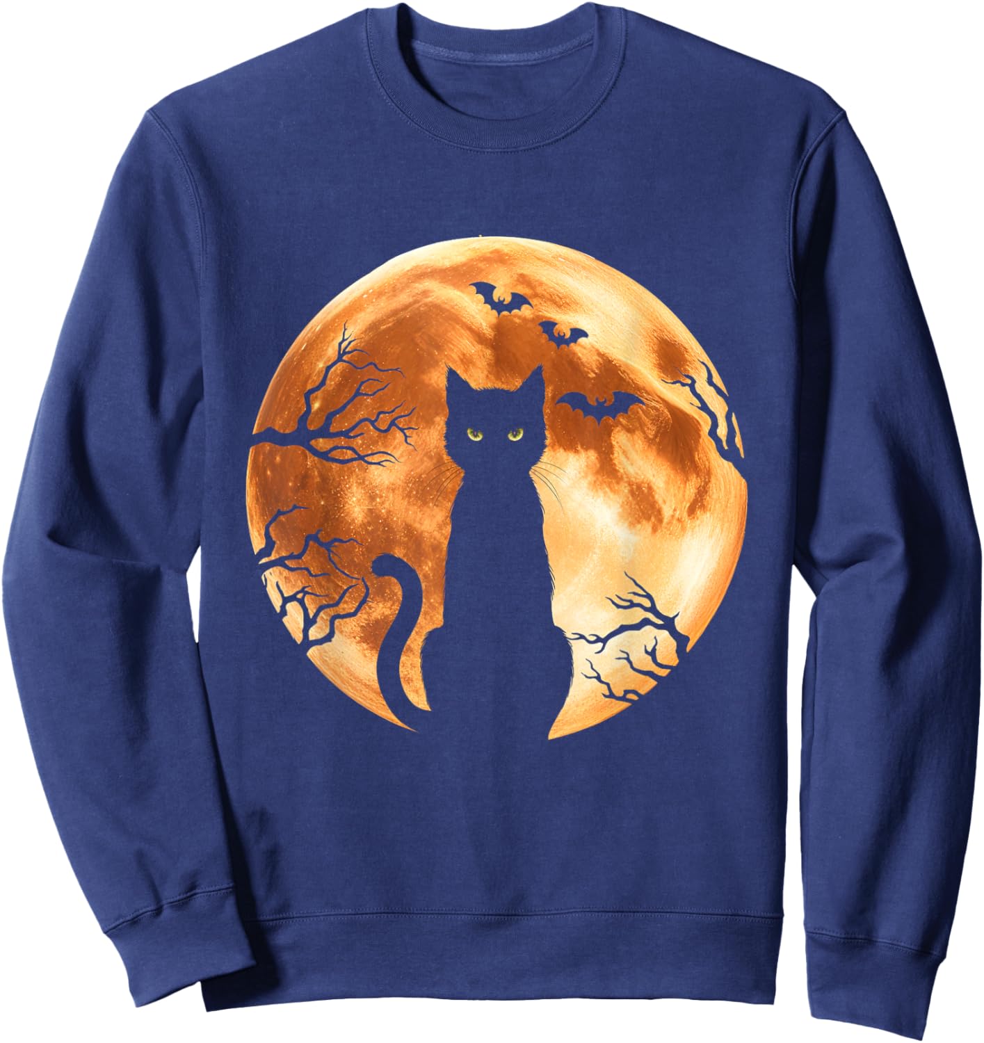 Halloween Cat Moon Bats Spooky Night Black Cat Sweatshirt - Sweatshirt | Navy