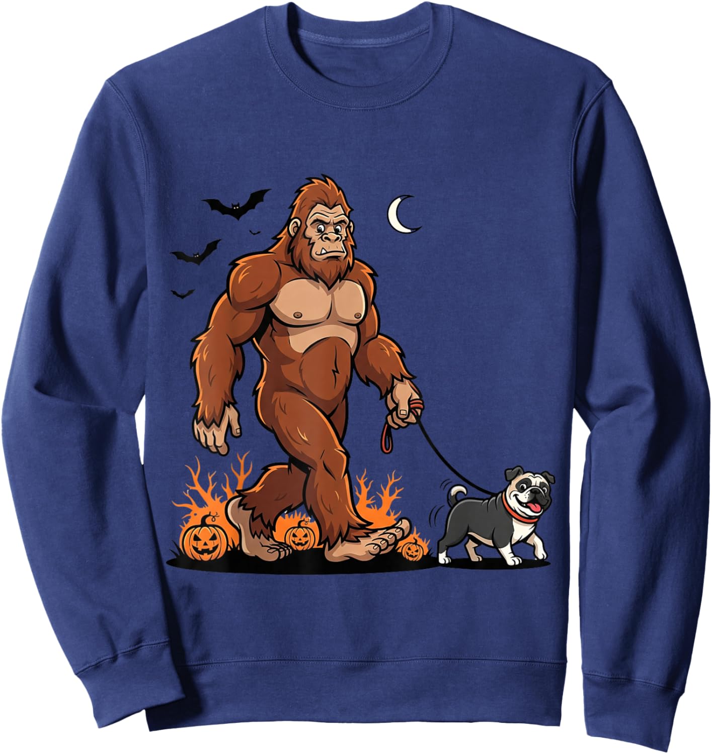 Bigfoot Walking Pug Halloween Dog Sasquatch Funny Costume Sweatshirt - Sweatshirt | Navy