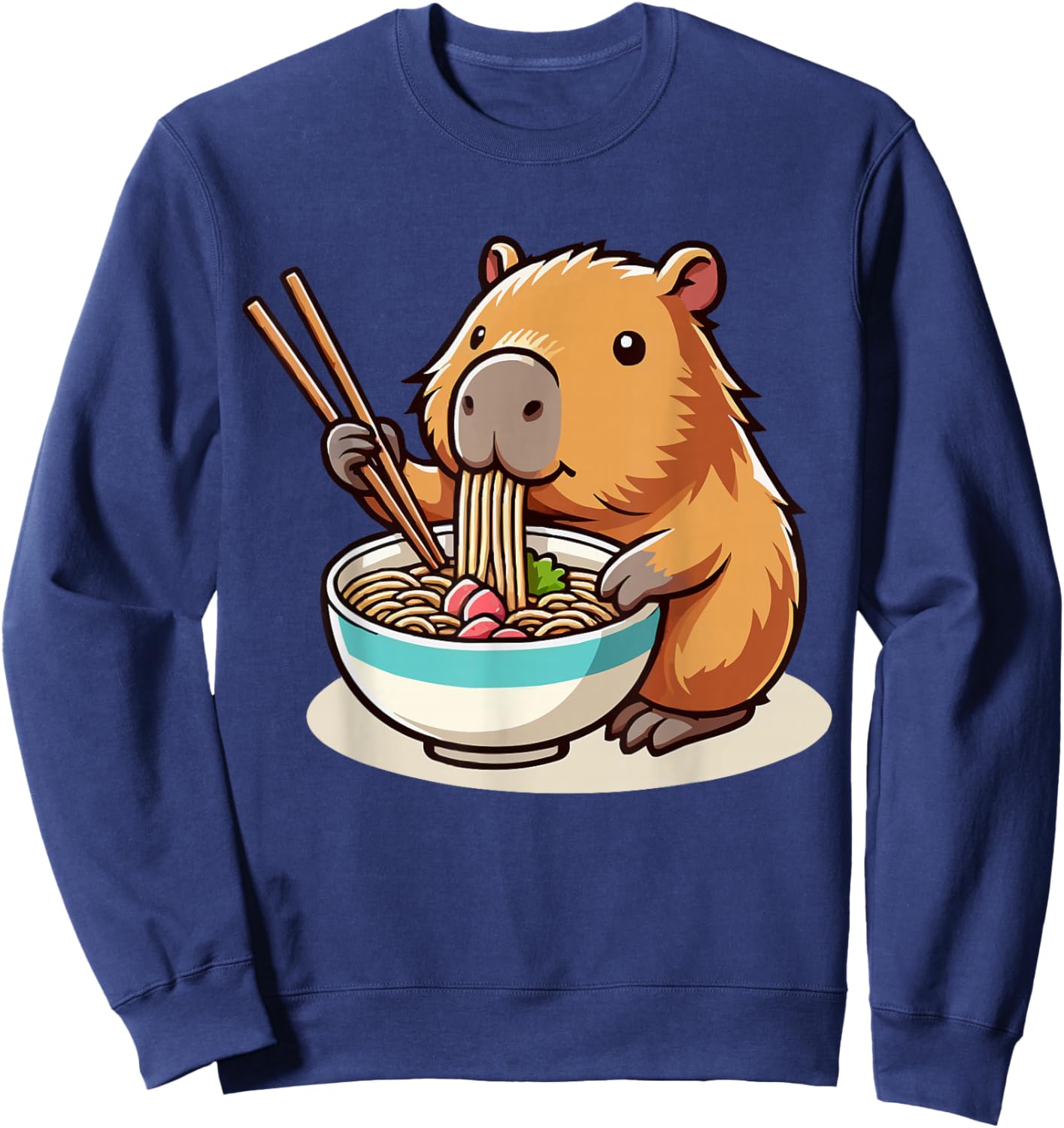 Kawaii Capybara Eating Ramen Noodles Cute Capybara Boy Girl Sweatshirt - Sweatshirt | Navy