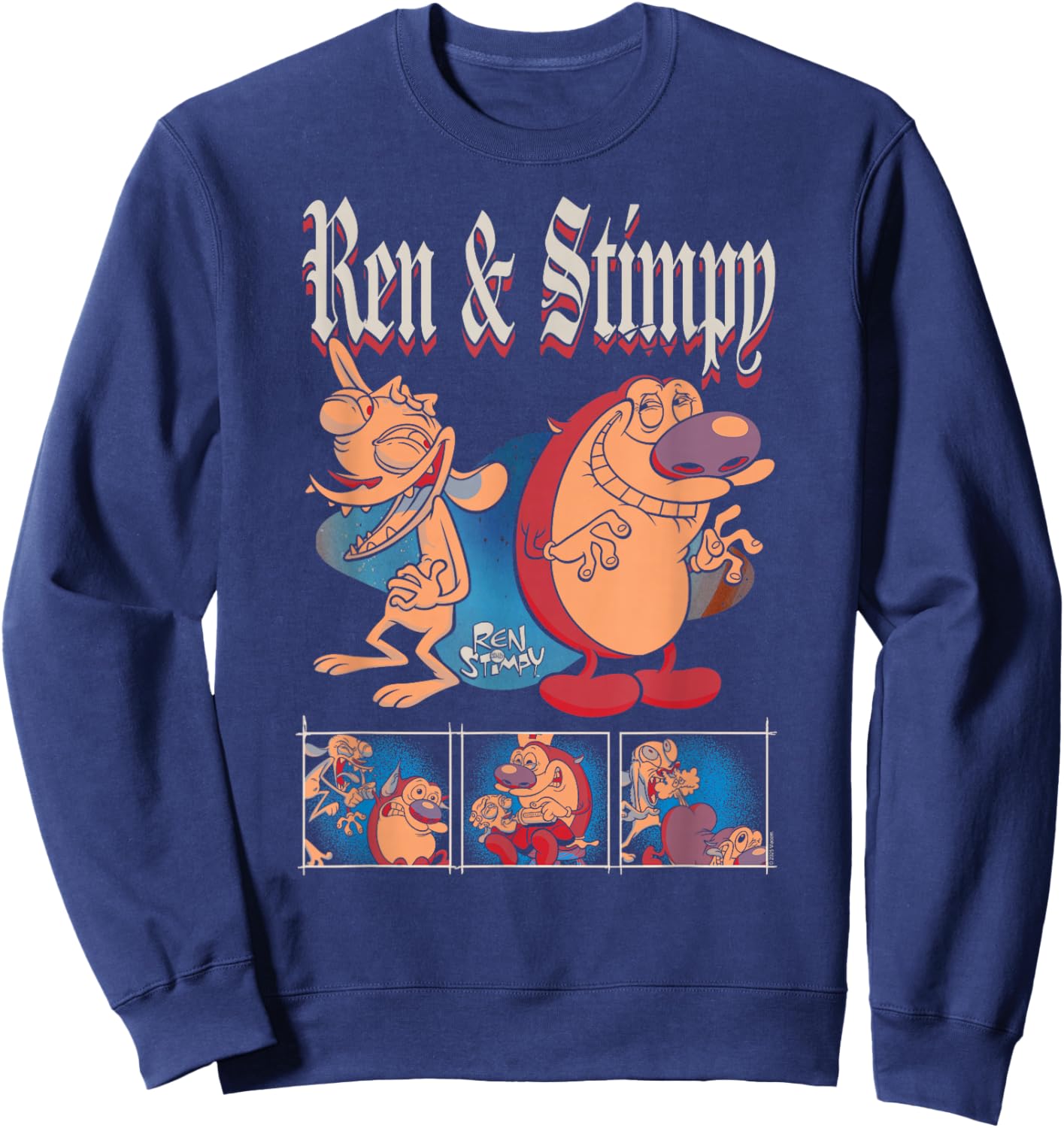 Ren and Stimpy Old English Retro Characters Funny Cartoon Sweatshirt - Sweatshirt | Navy