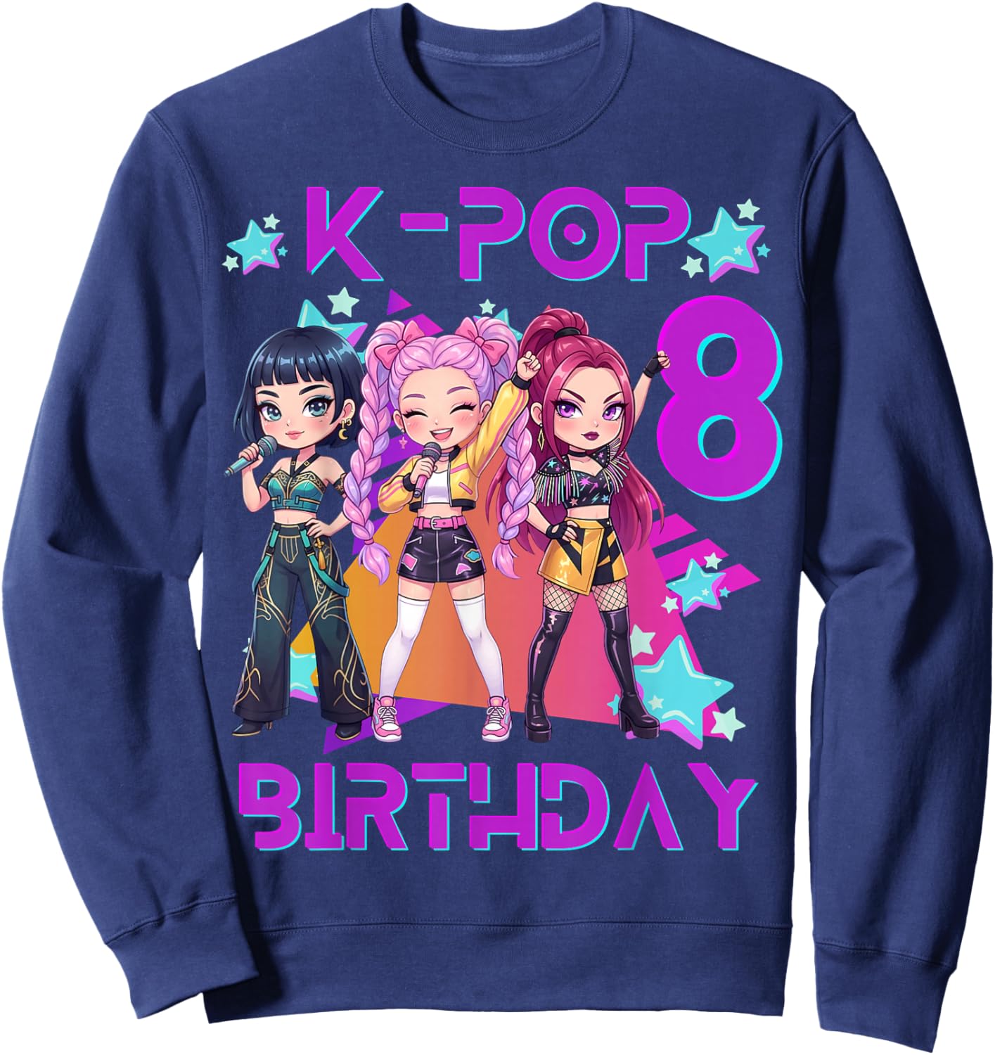 Funny Chibi Kpop Girl It's My 8th Birthday Sweatshirt - Sweatshirt | Navy