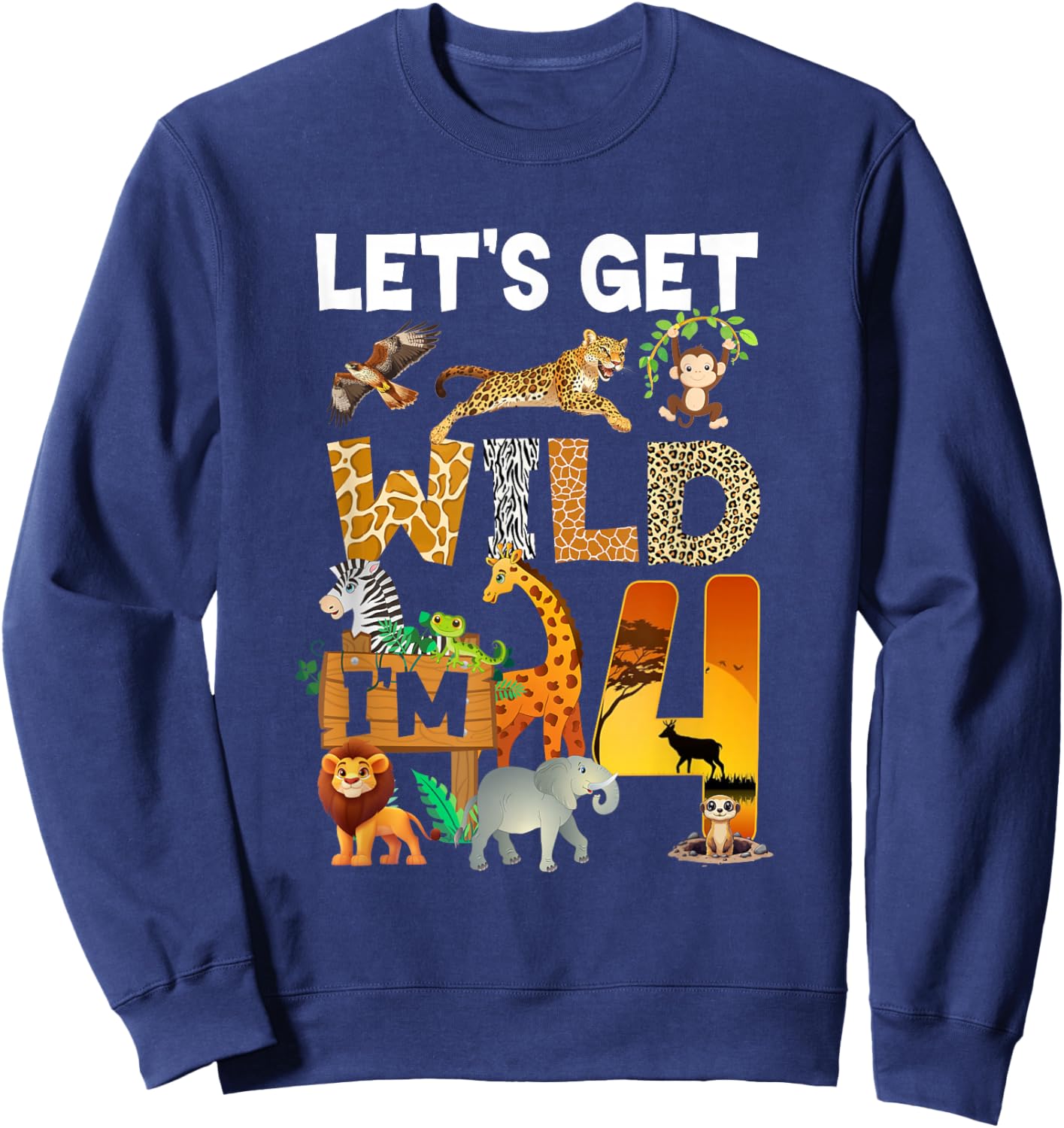 4 Year Old Zoo Birthday Safari Jungle Animal 4Th Bday Sweatshirt - Sweatshirt | Navy