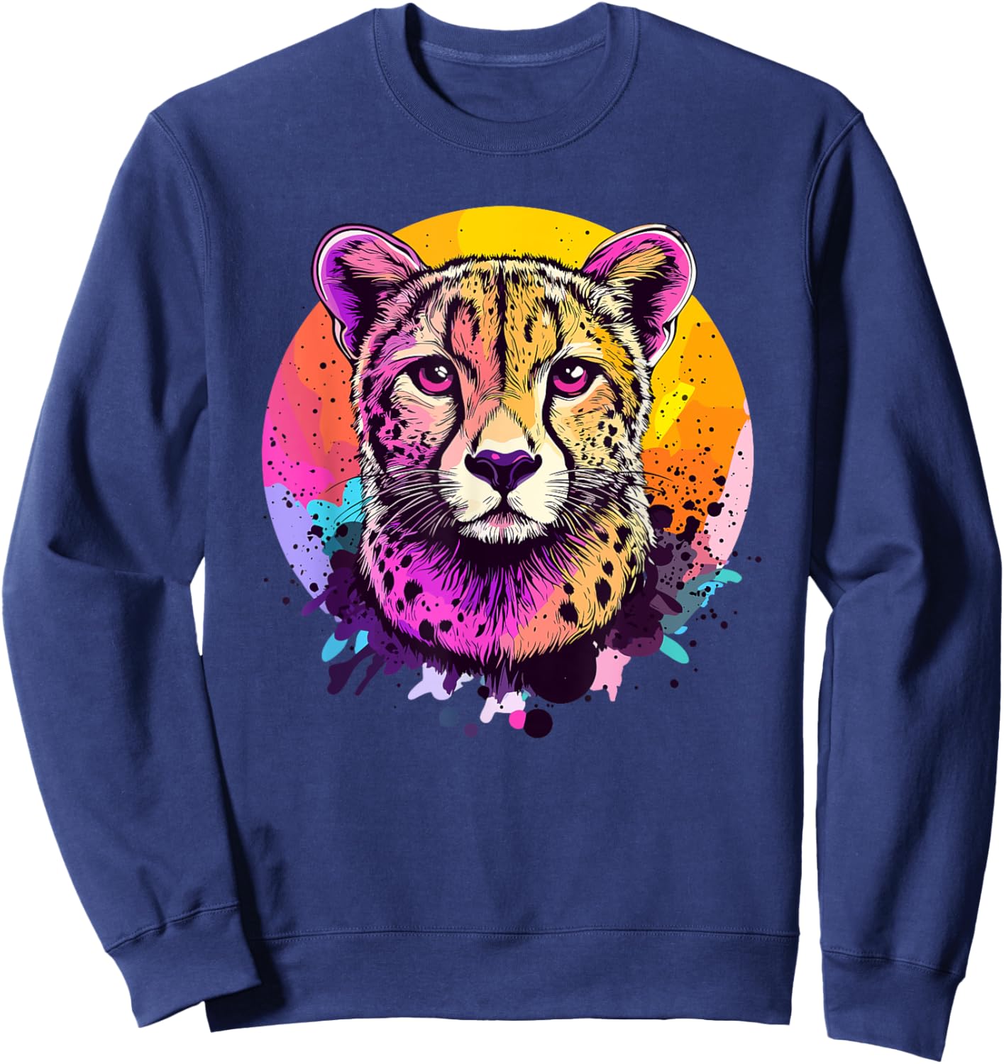 Colorful Cheetah Face in Artistic Colors Sweatshirt - Sweatshirt | Navy