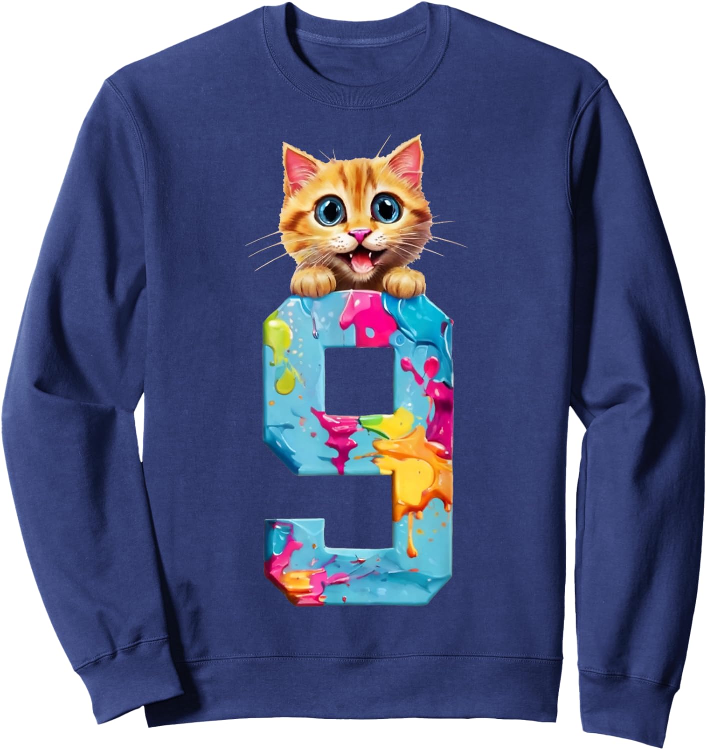 CATS 9 YEARS CAT 9th BIRTHDAY Men Women Kids Sweatshirt - Sweatshirt | Navy