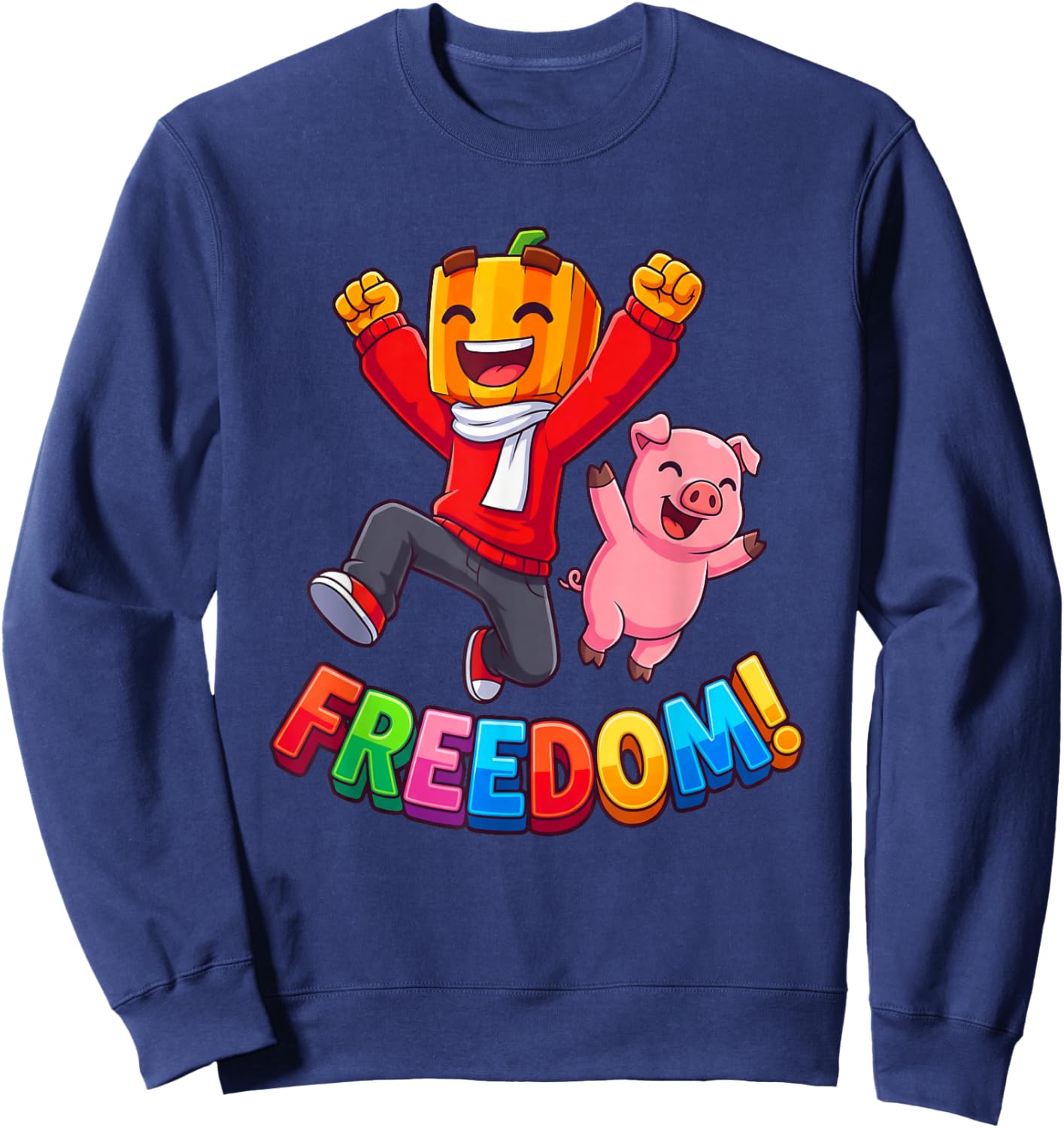 Freedom Kürbis Junge Rosa Schwein Kawaii Cartoon Sweatshirt - Sweatshirt | Navy