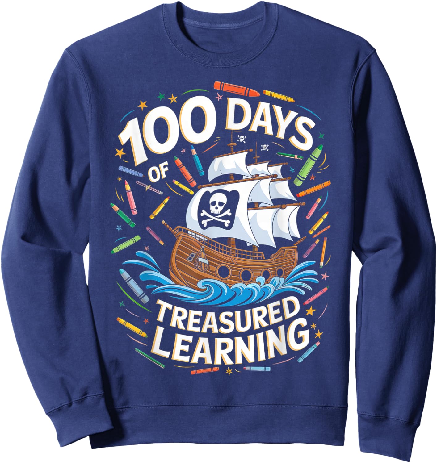 100 Days of School Boys Teacher 100th Day Pirate Outfit Sweatshirt - Sweatshirt | Navy