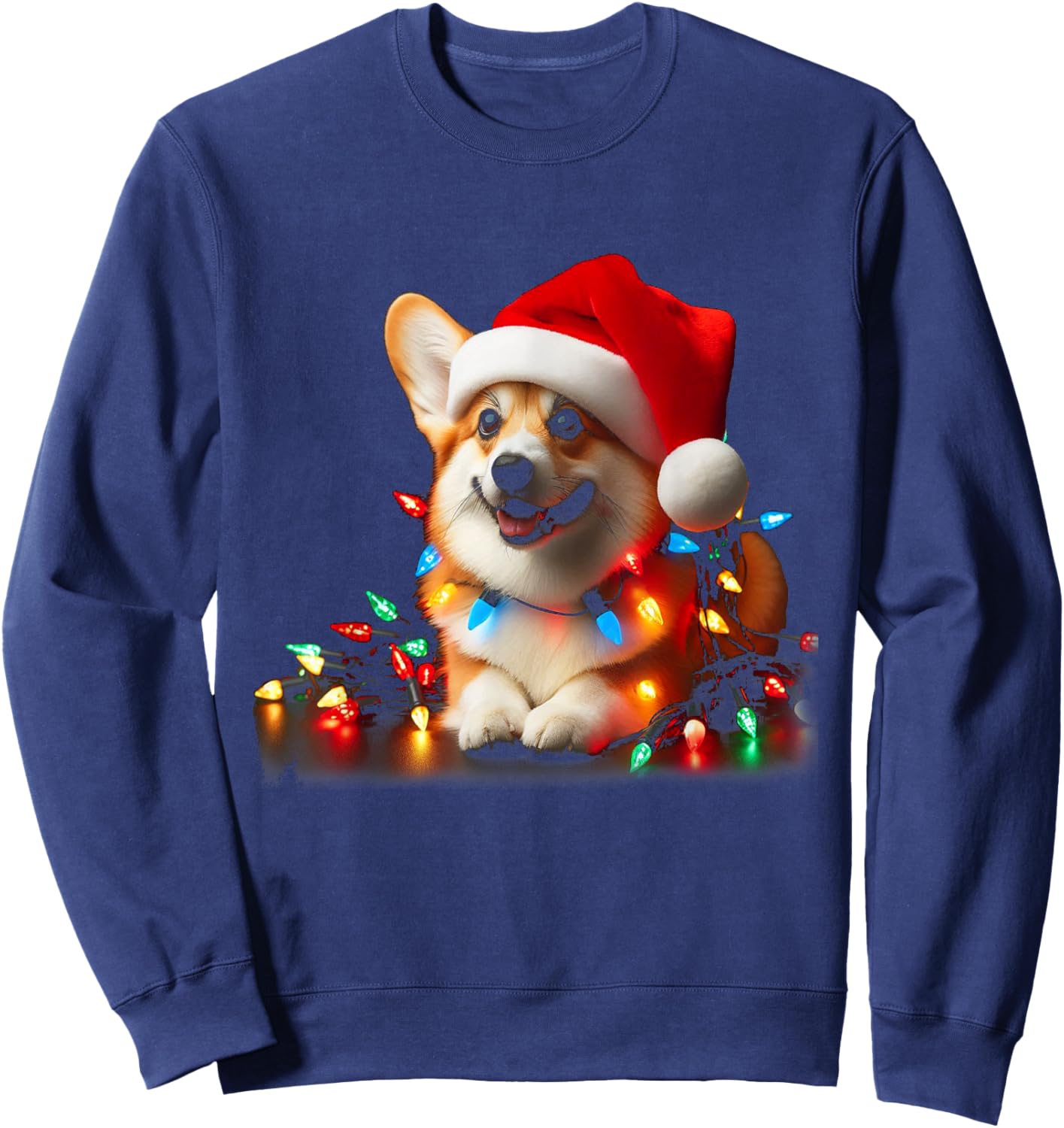 Corgi Santa Christmas Tree Lights Boys Men Corgmas Dog Sweatshirt - Sweatshirt | Navy