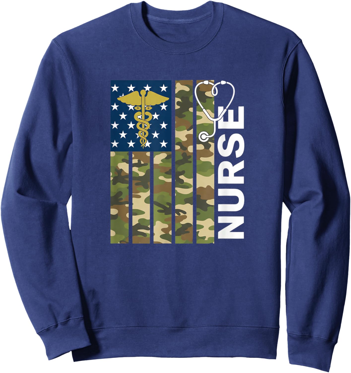 Nurse Camo American Flag Stethoscope Military Veteran Nurse Sweatshirt - Sweatshirt | Navy