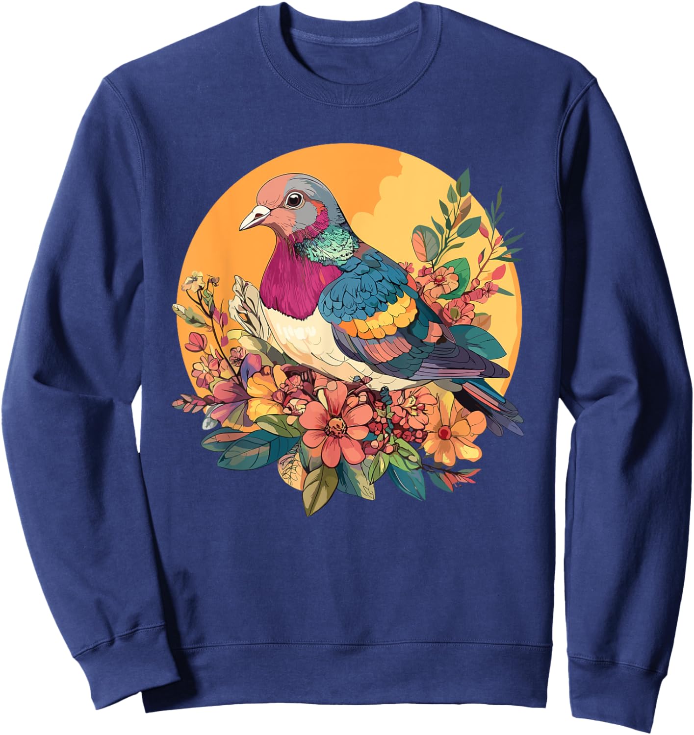 Vibrant Bird Among Blossoms Sweatshirt - Sweatshirt | Navy