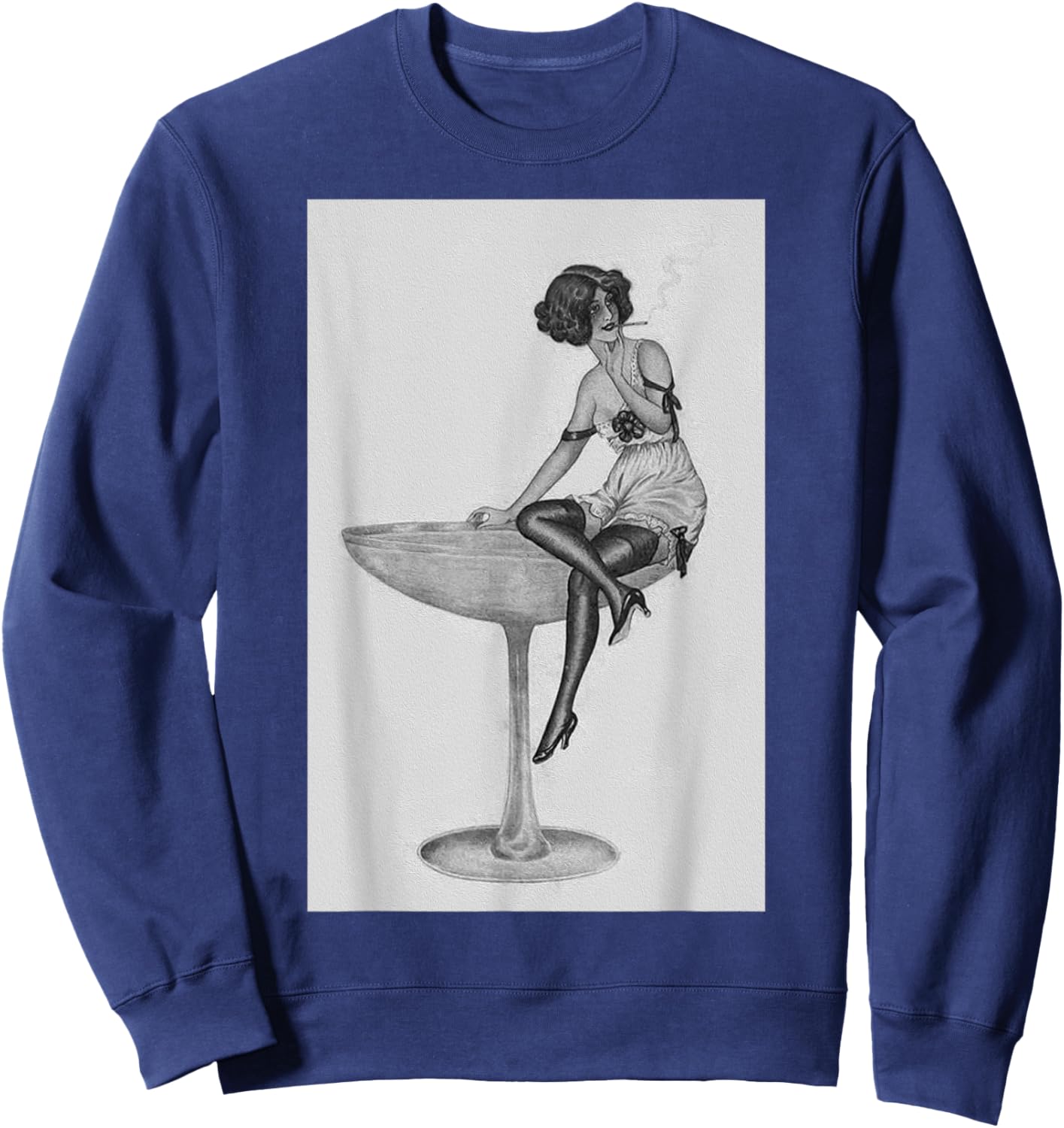 1920's Flapper Girl in Pink Dress - Retro Cocktail Aesthetic Sweatshirt - Sweatshirt | Navy