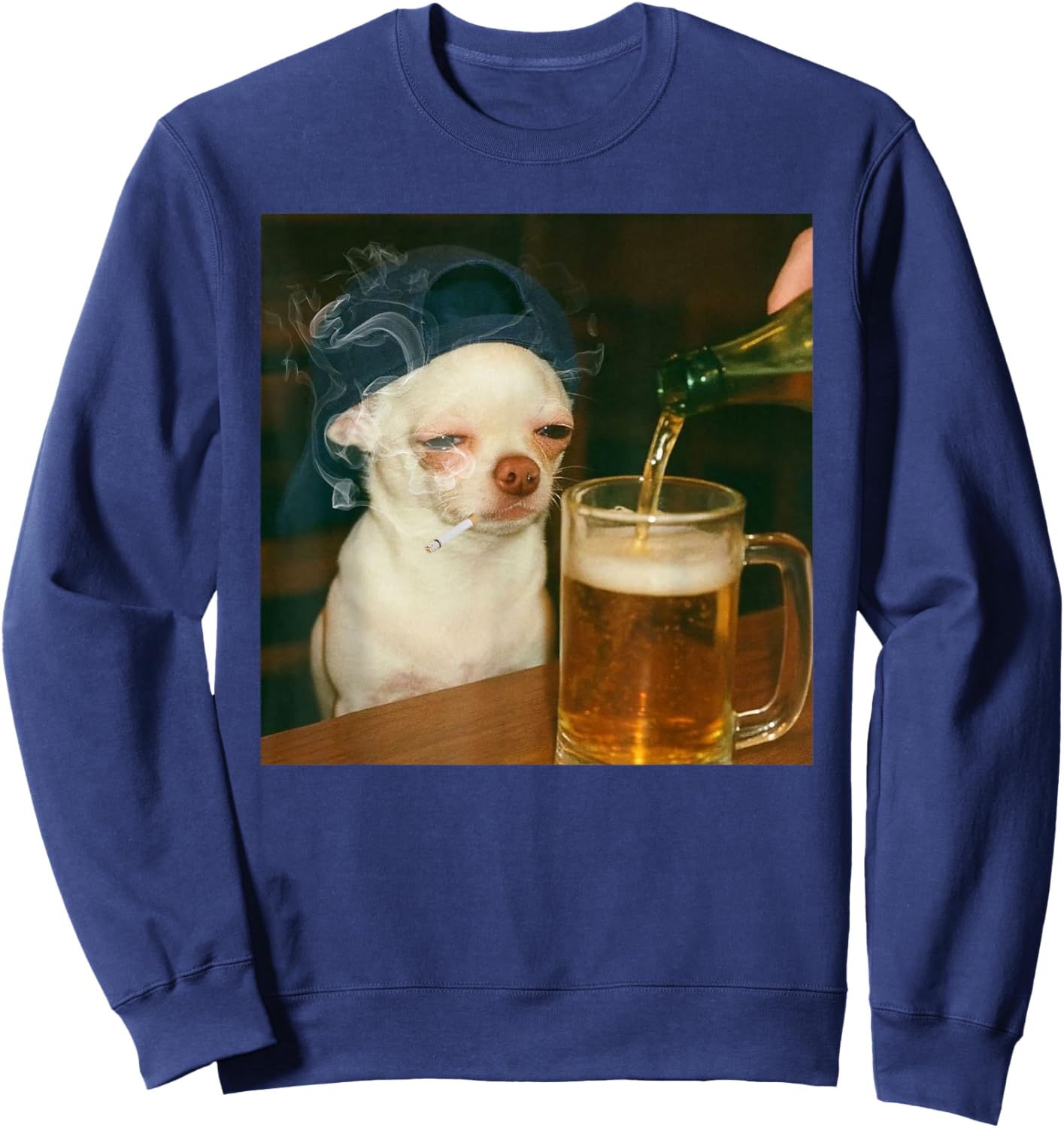 Funny Chihuahua Drinking Beer Dog Meme Gen Z Sweatshirt - Sweatshirt | Navy