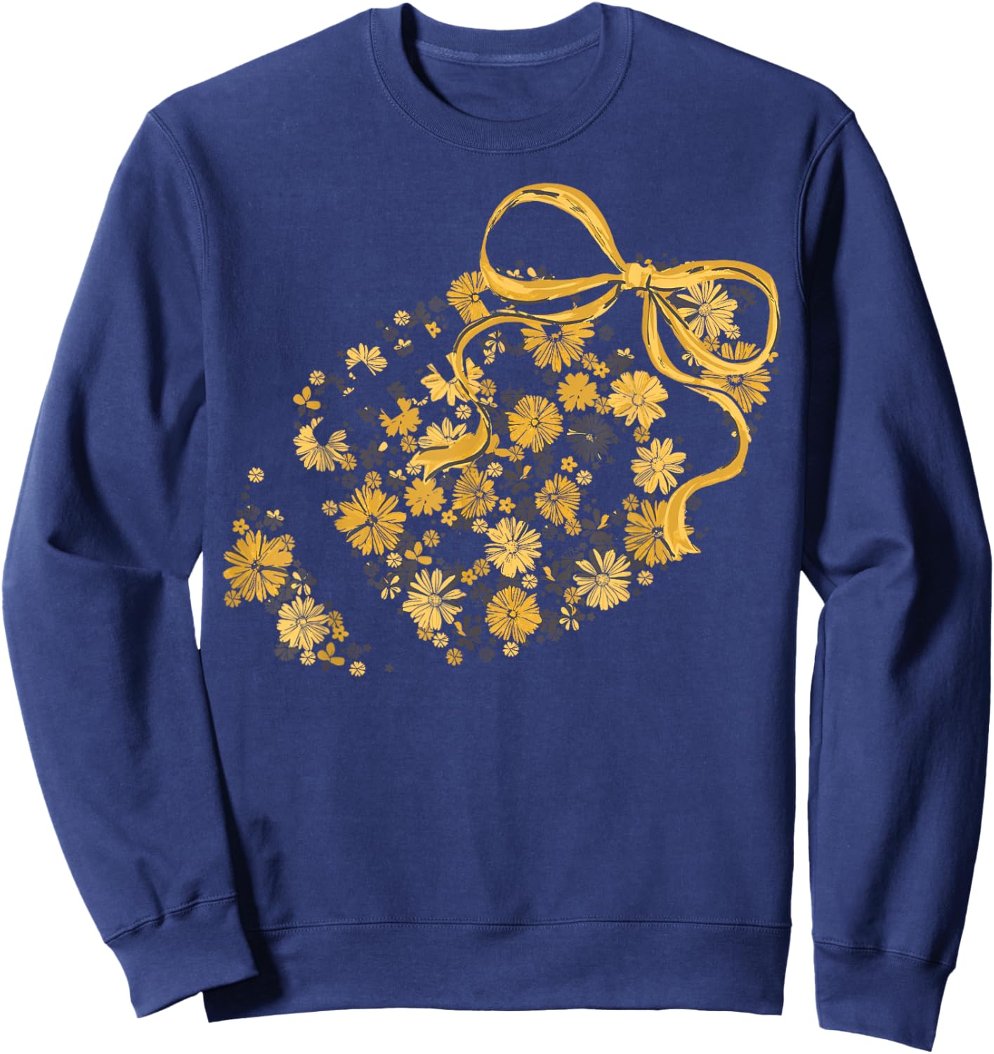 Floral Football Game Day Coquette Team Spirit Gold & Black Sweatshirt - Sweatshirt | Navy