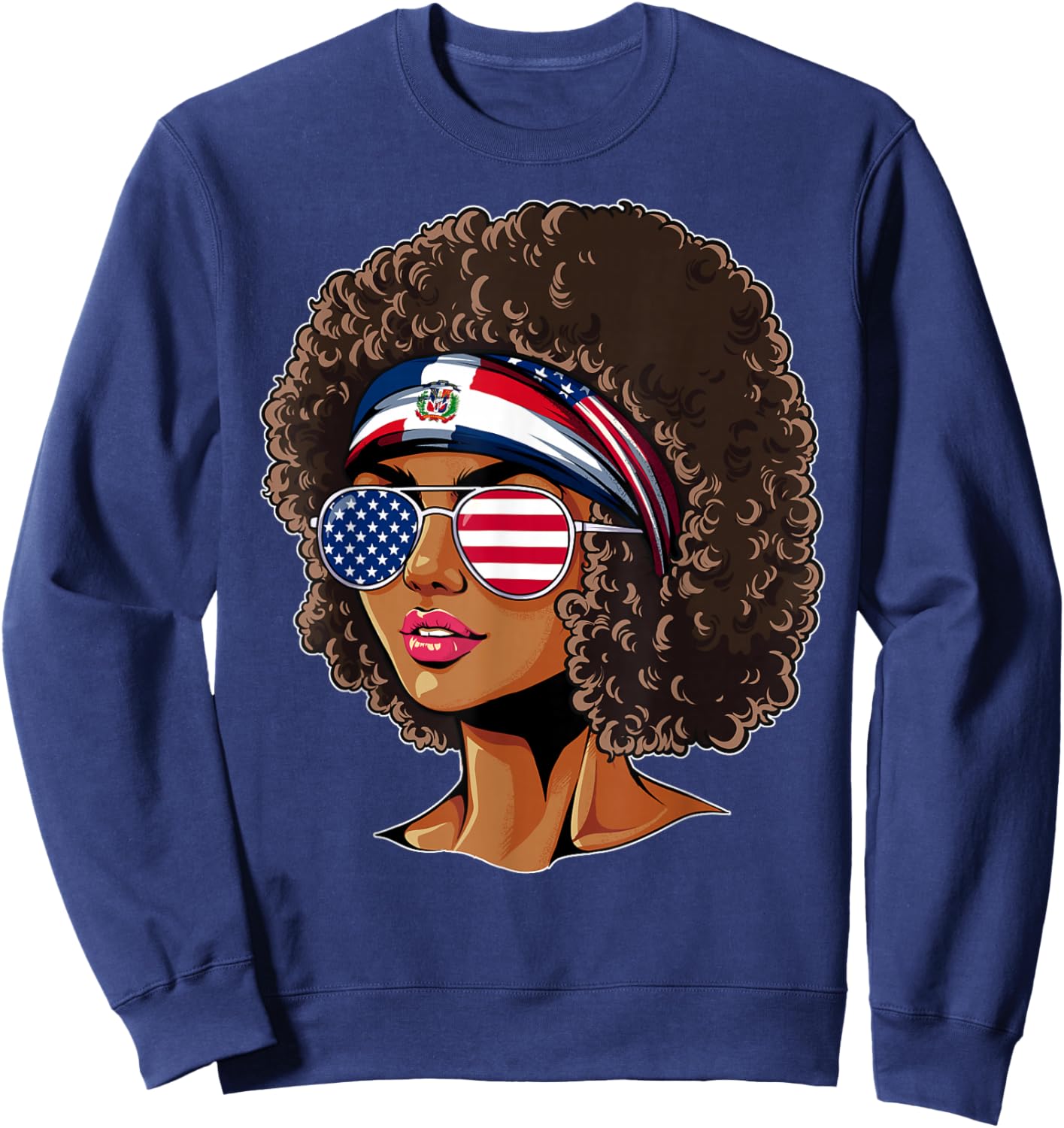 Half American Dominican Girl USA Dominican Republic Flag Sweatshirt - Sweatshirt | Navy