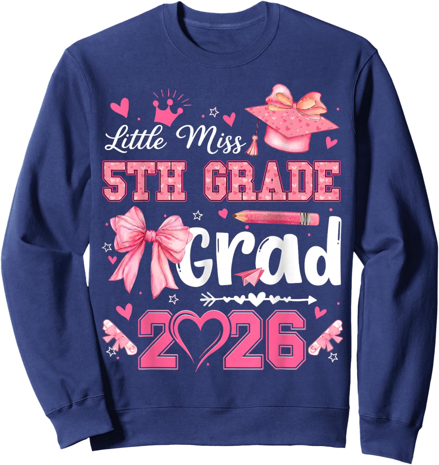 Little Miss 5th Grade Grad 2026 Graduation Coquette Bow Girl Sweatshirt - Sweatshirt | Navy