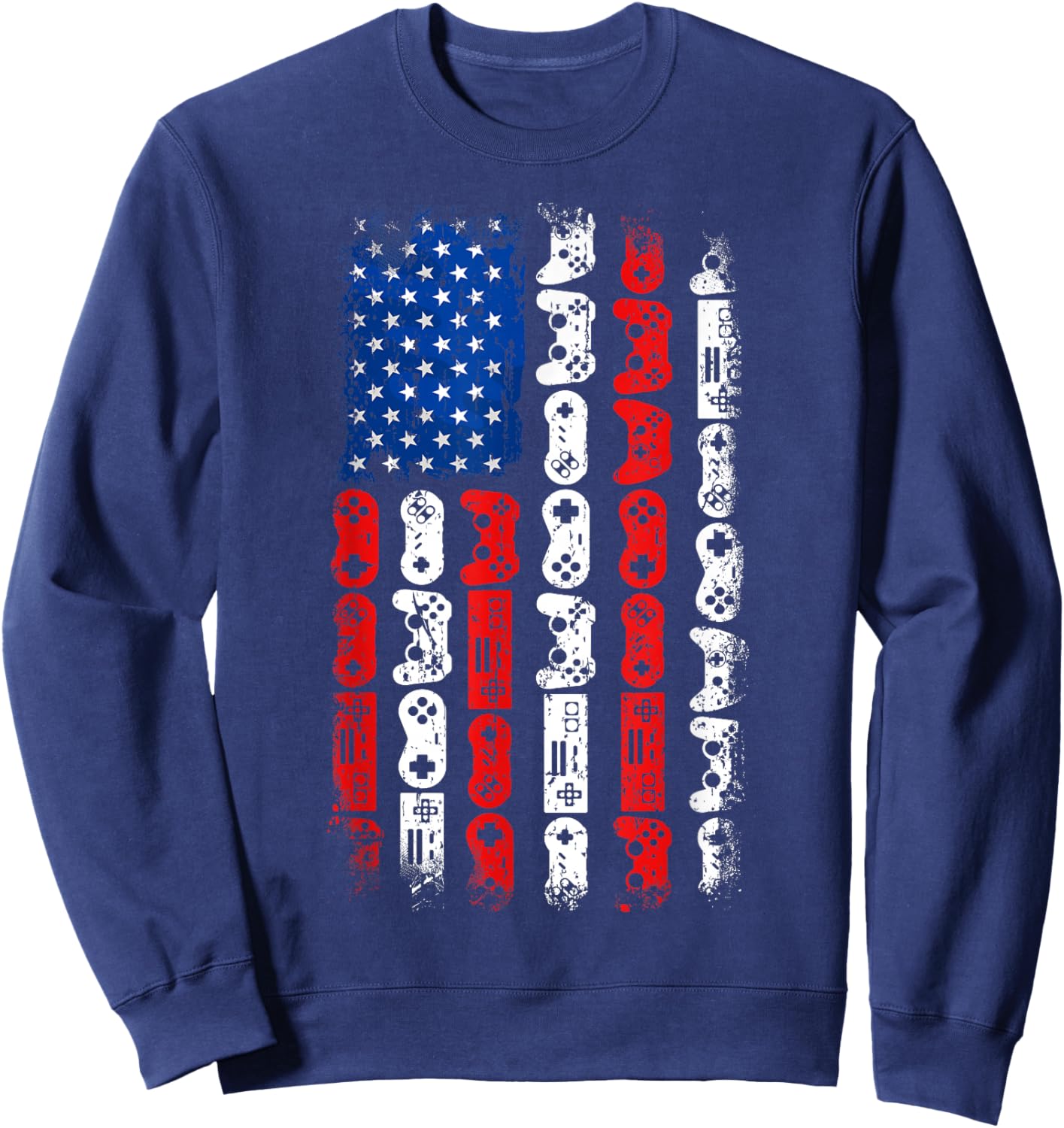 Retro Gaming Controller USA American Flag Gamers 4th Of July Sweatshirt - Sweatshirt | Navy