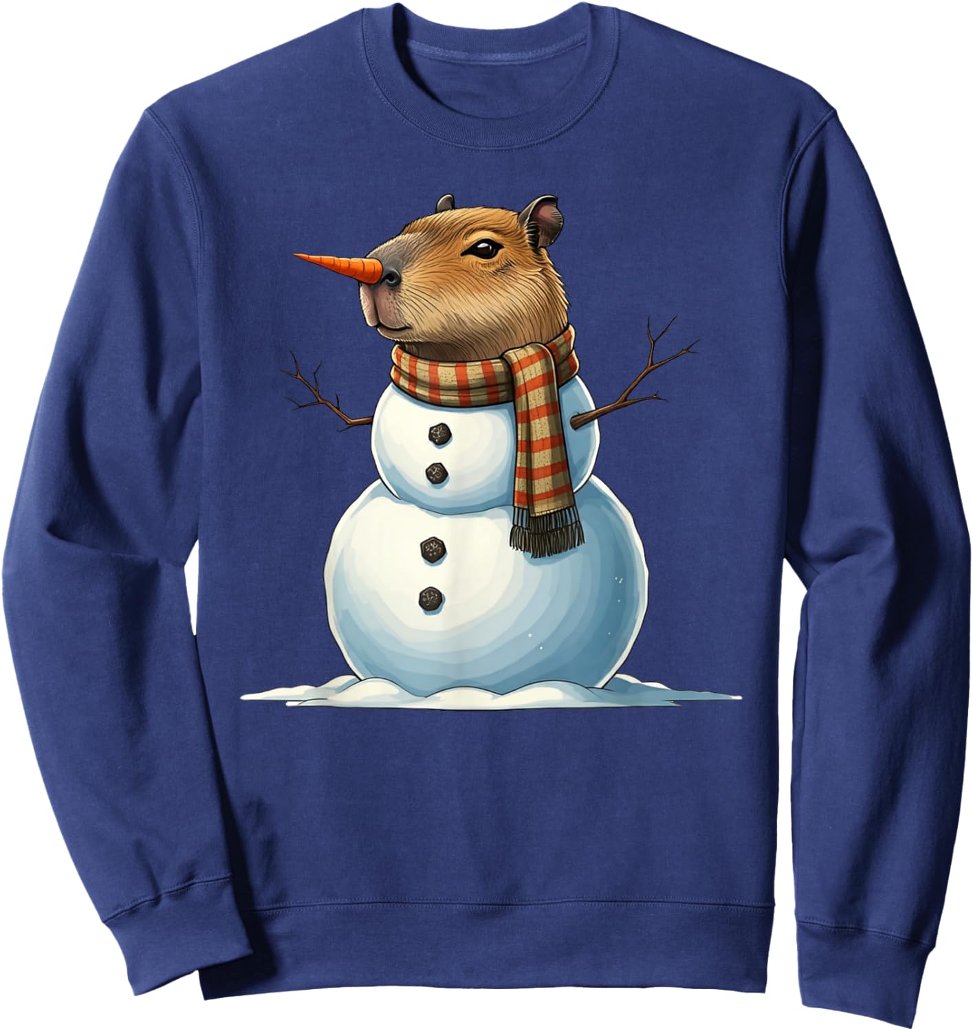 Funny Capybara Snowman Scarf Christmas Kids Sweatshirt - Sweatshirt | Navy
