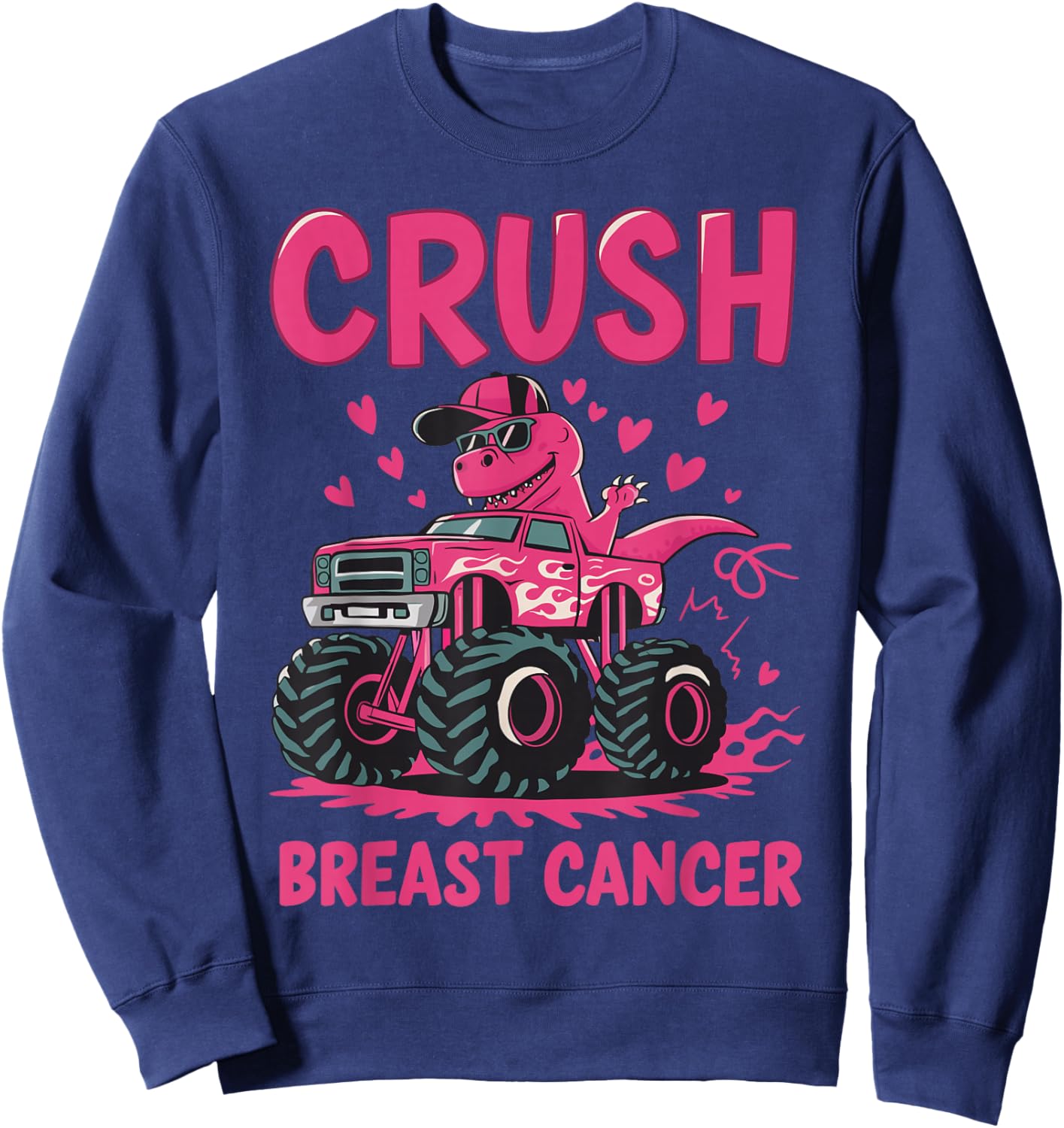 Crush Breast Cancer Awareness Monster Truck Pink Toddler Boy Sweatshirt - Sweatshirt | Navy