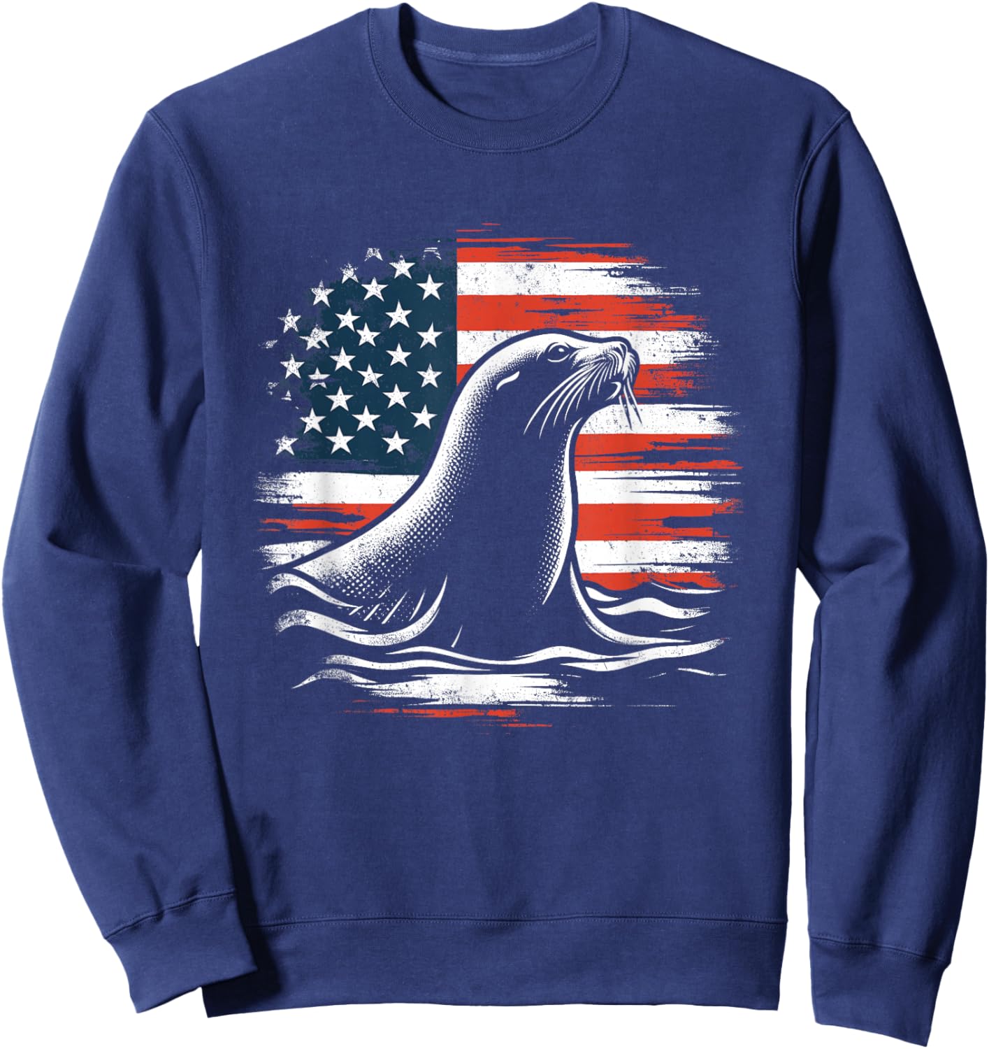 Sea Lion American Flag - Patriotic USA Seal Sealion Lover Sweatshirt - Sweatshirt | Navy