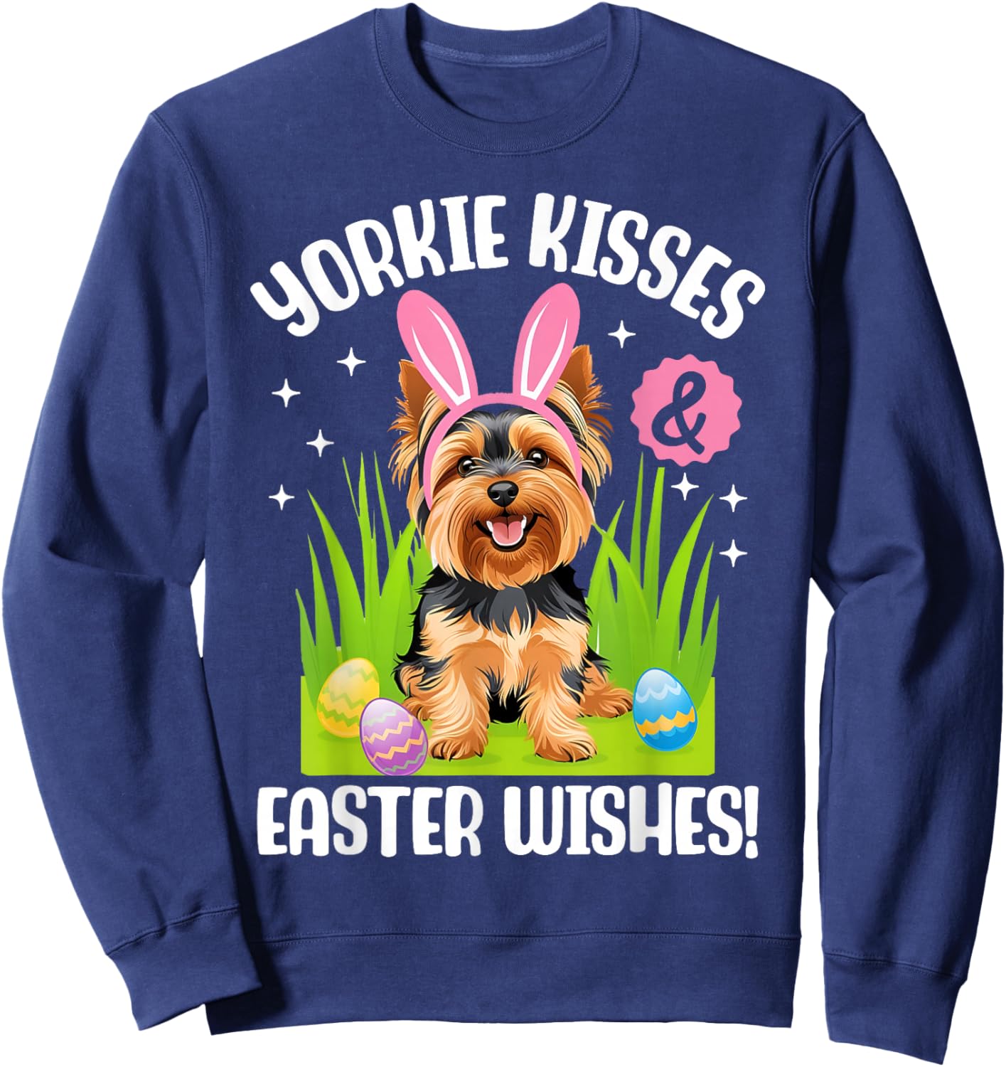 Easter Yorkie Bunny Doodle Kisses Cute Dog Lover Women Kids Sweatshirt - Sweatshirt | Navy