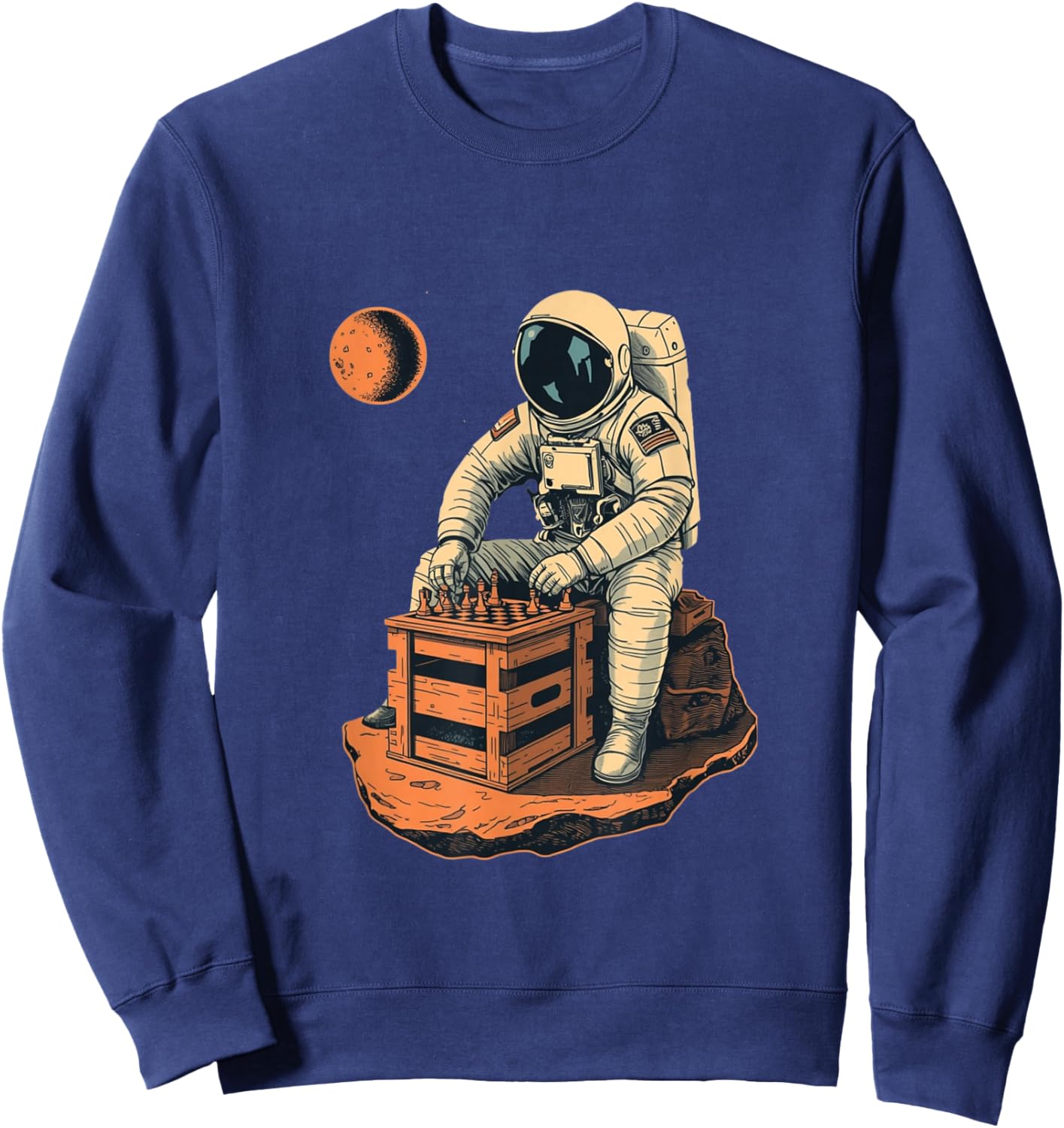 Vintage Astronaut Playing Chess Retro Sci Fi Illustration Sweatshirt - Sweatshirt | Navy