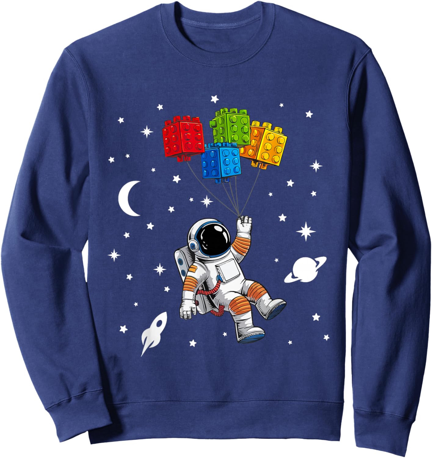 Space Astronaut Funny Building Blocks Bricks Master Builder Sweatshirt - Sweatshirt | Navy
