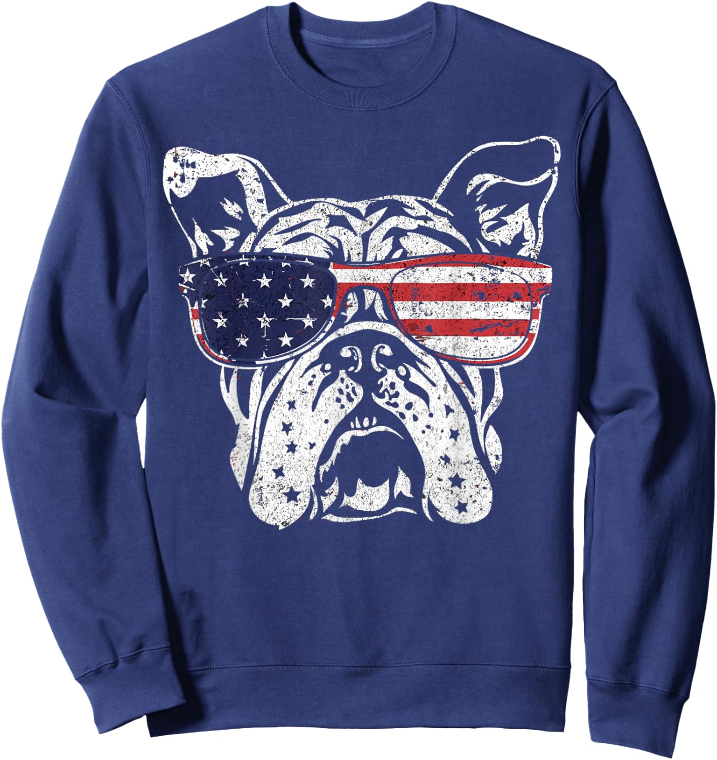 Patriotic Bulldog American Flag USA Pride Dog Lovers Dad Mom Women Men Sweatshirt - Sweatshirt | Navy
