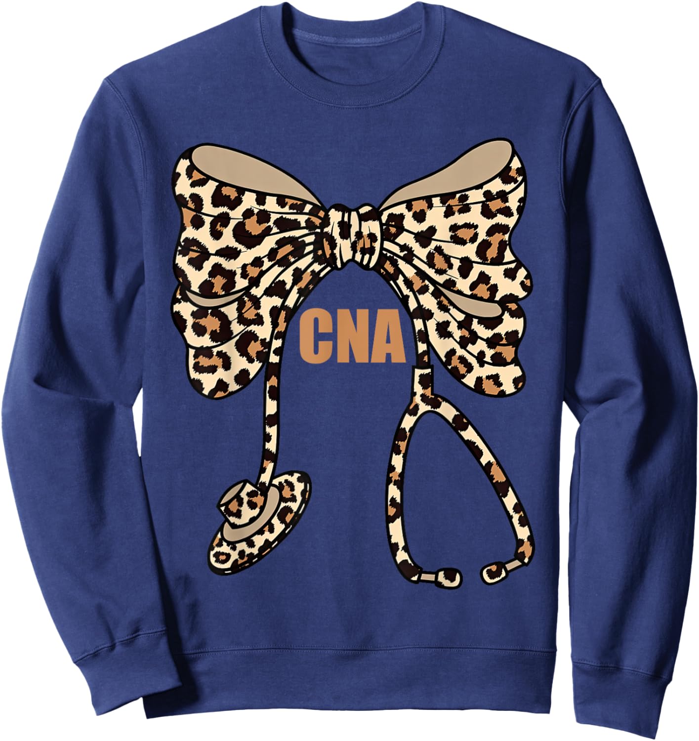 Cute Leopard Stethoscope Coquette Bow CNA Certified Nursing Sweatshirt - Sweatshirt | Navy