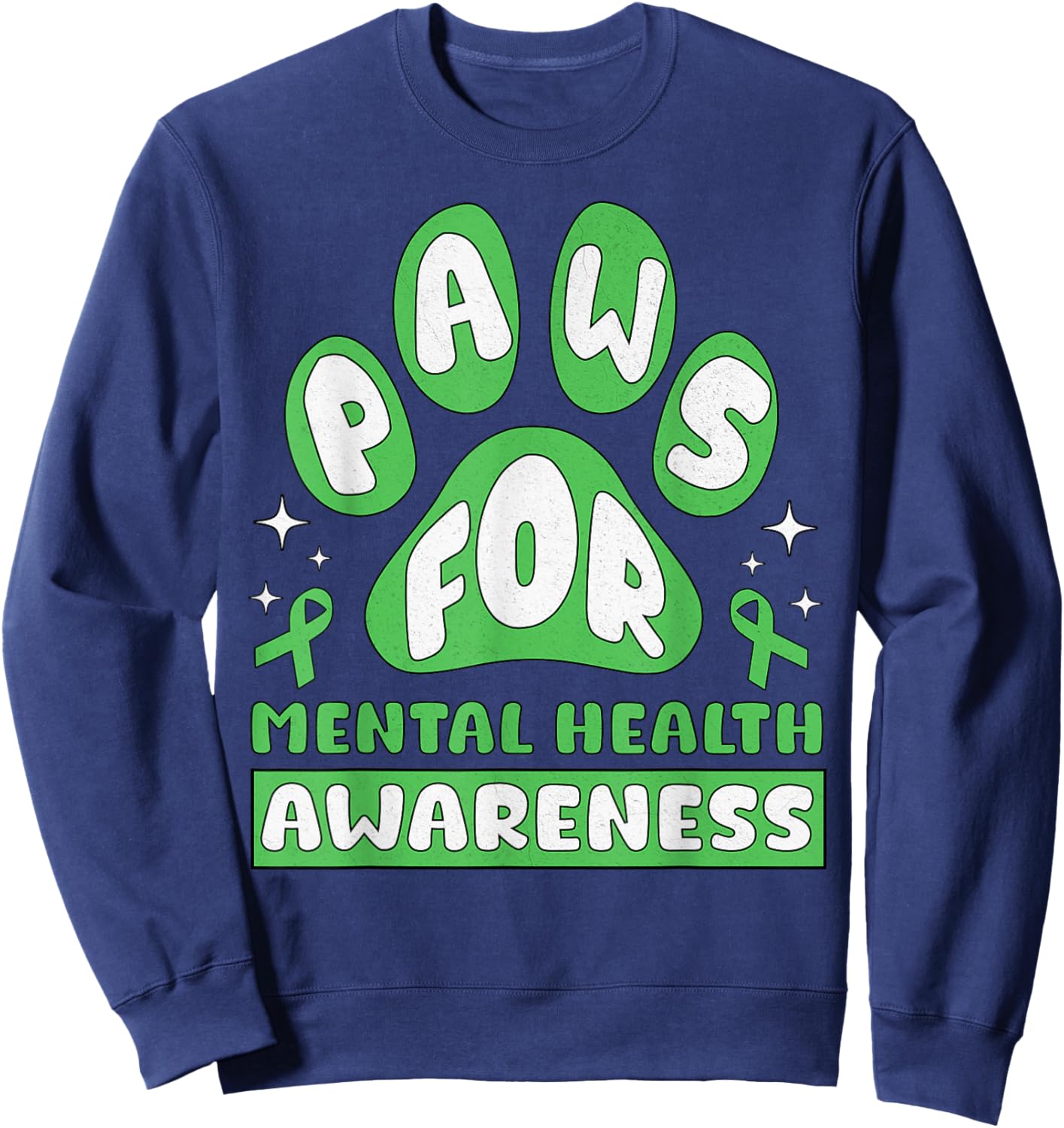 Vintage Mental Health Awareness Month Dog PAUSE Paws Pun Sweatshirt - Sweatshirt | Navy