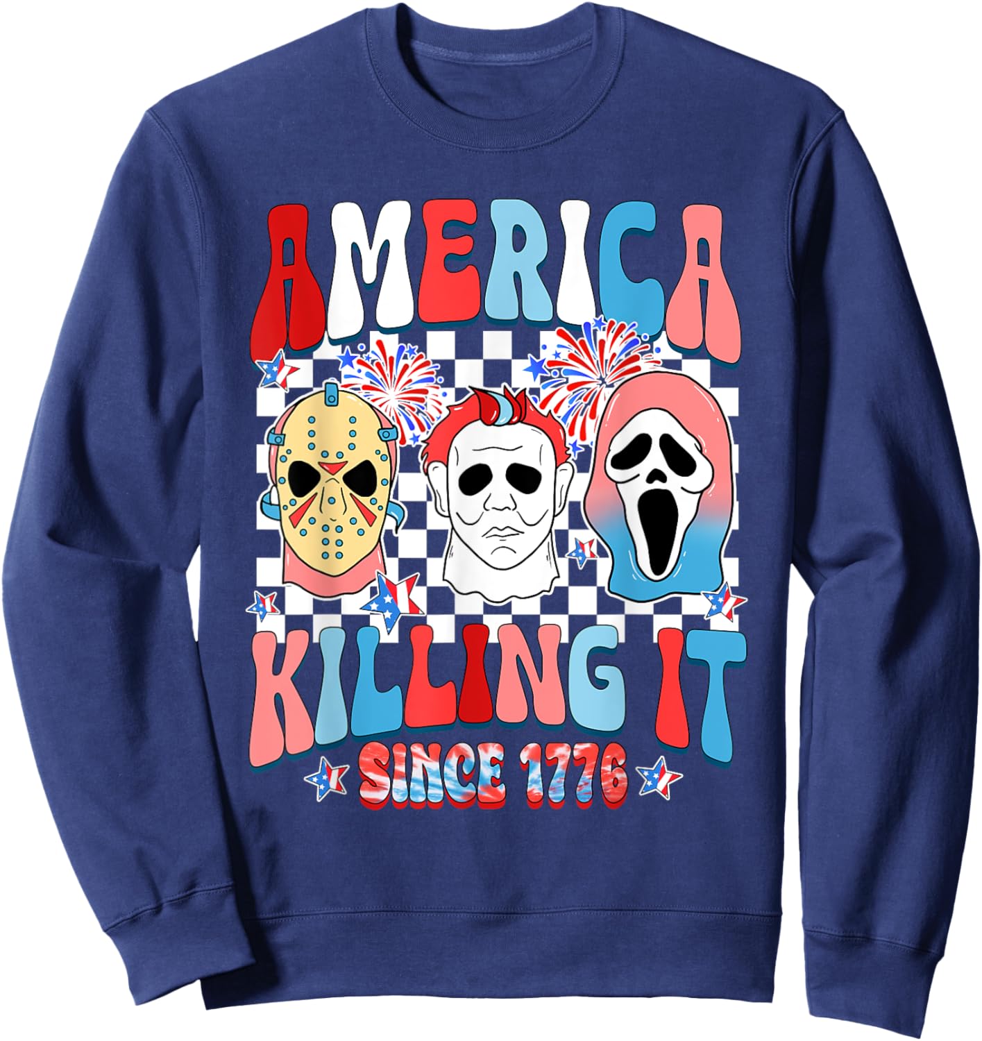 Groovy America Killing IT Since 1776 Horror 4th Of July USA Sweatshirt - Sweatshirt | Navy