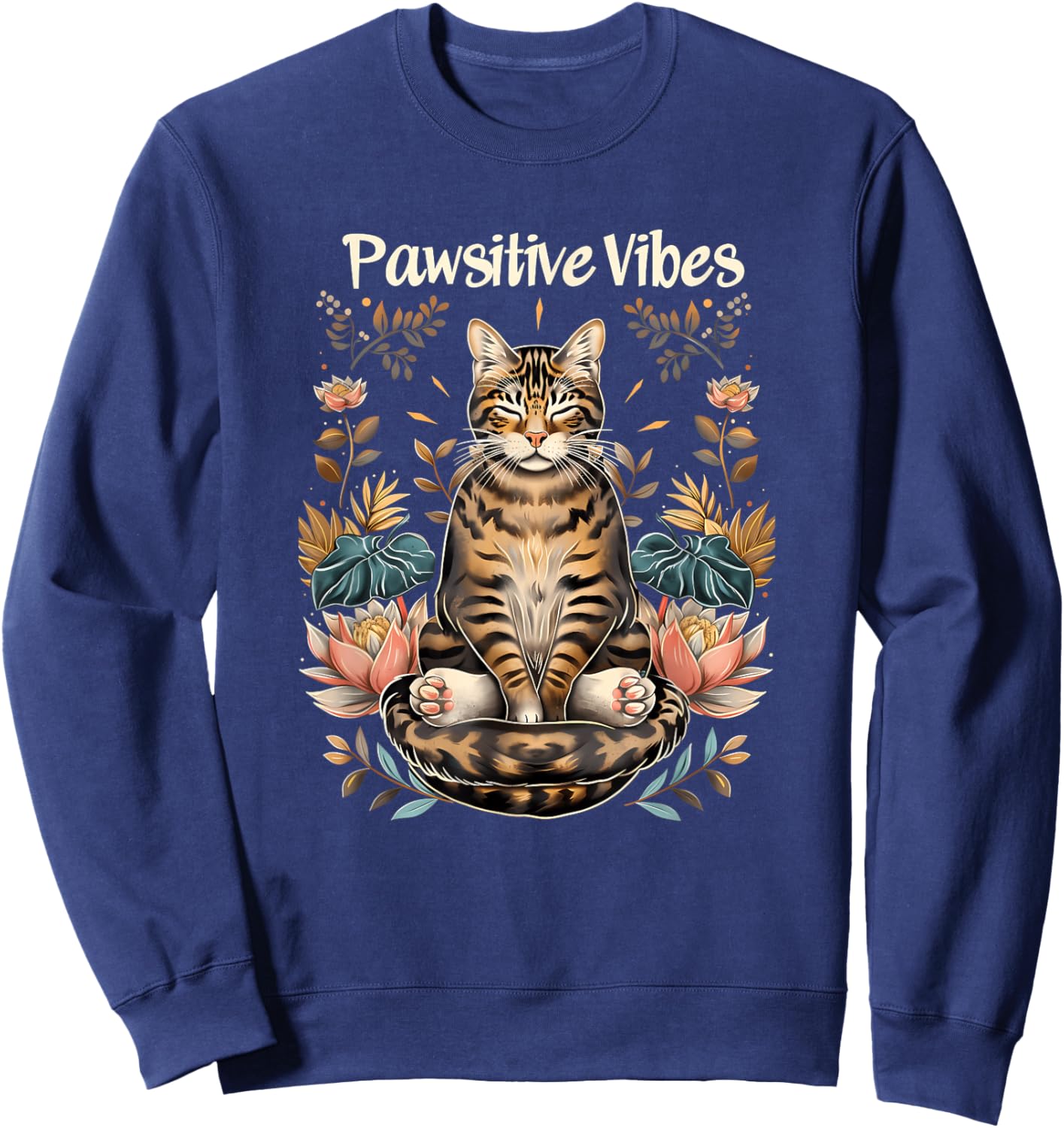 Pawsitive Vibes Only Yoga Poses Kitten Bengal Cat Sweatshirt - Sweatshirt | Navy