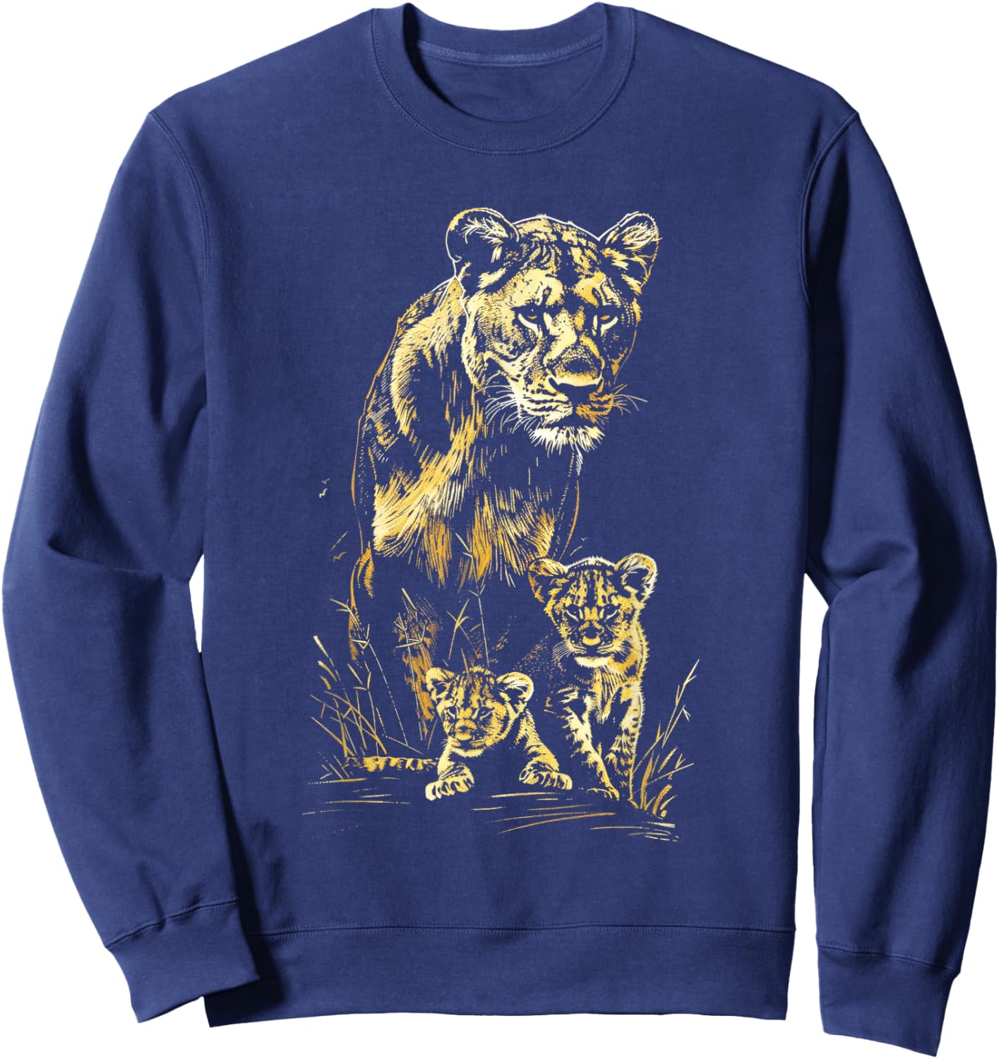 Lioness Cubs Hunting Team Lion Wildlife Sketch Sweatshirt - Sweatshirt | Navy