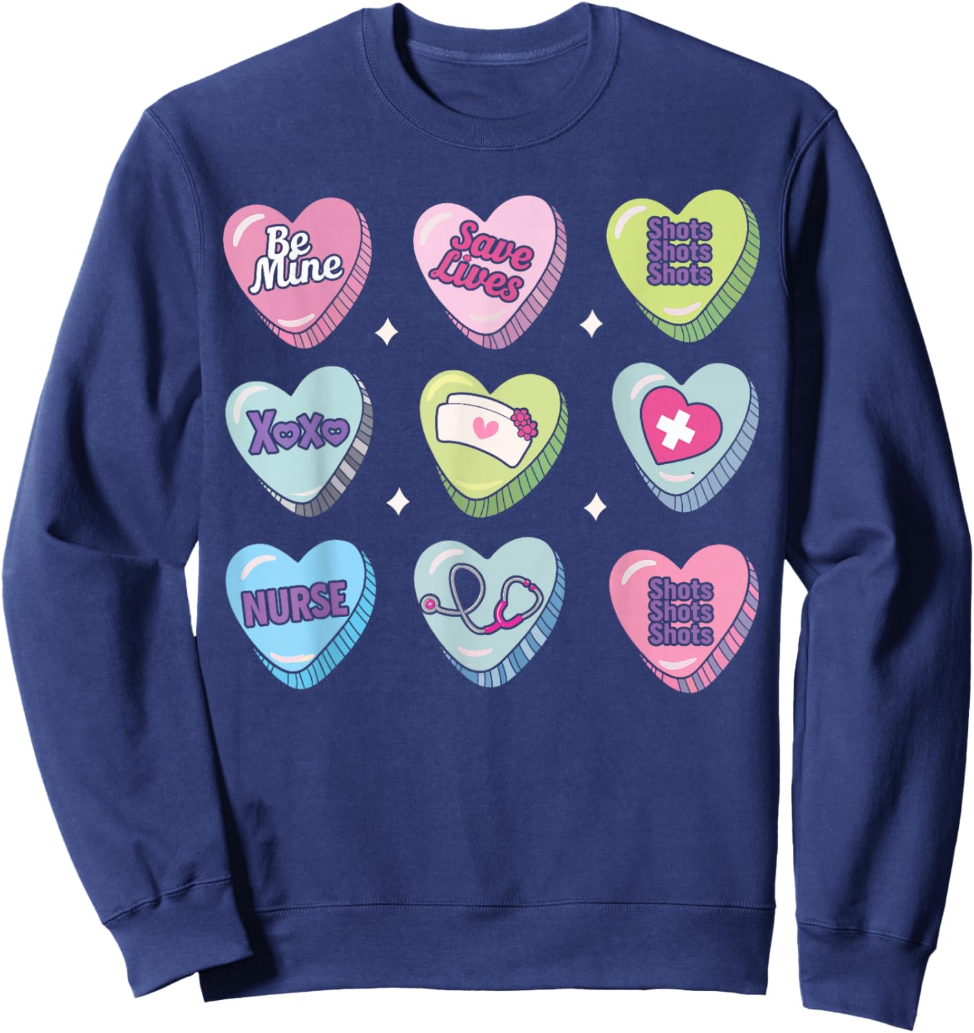 Nurse Conversation Hearts Stethoscope Valentine Sweatshirt - Sweatshirt | Navy