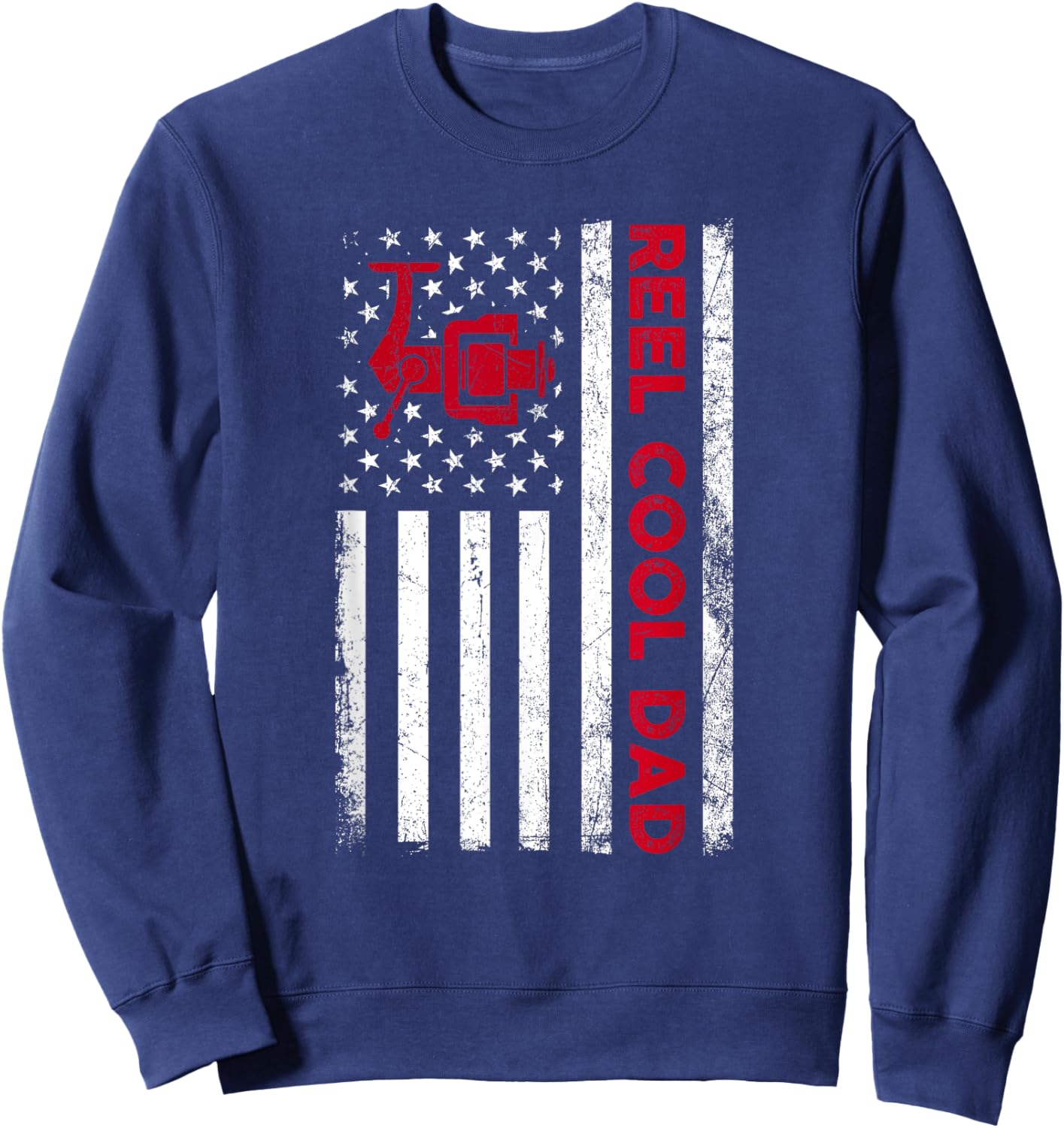 Reel Cool Dad Shirt American Flag Fly Fishing Spinning Reel Men Sweatshirt - Sweatshirt | Navy