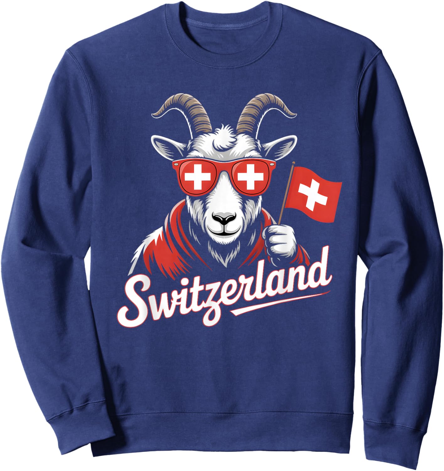 Switzerland Mountain Goat Design Funny Swiss Flag Graphic Sweatshirt - Sweatshirt | Navy