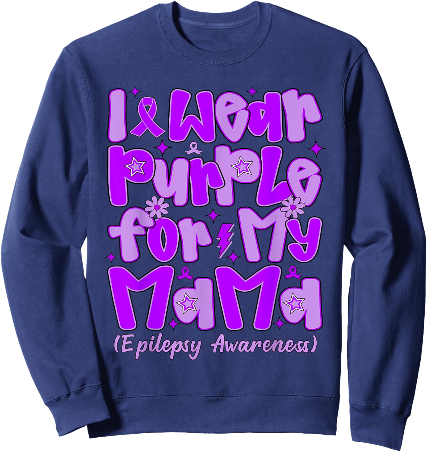 I Wear Purple for My Mama Preppy Epilepsy Awareness Sweatshirt - Sweatshirt | Navy