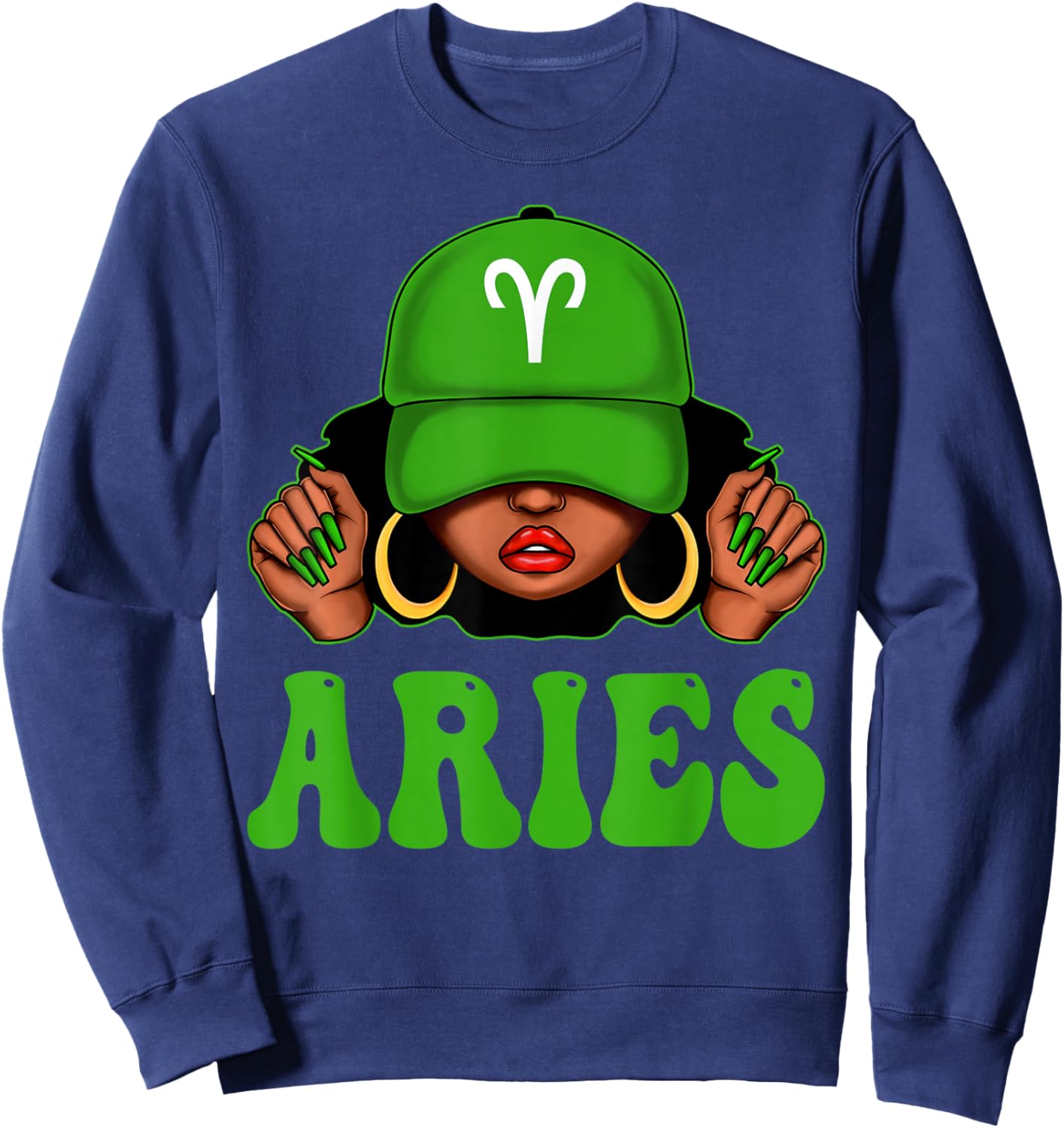 Aries Black Woman Cap Hat Zodiac Sign Birthday Women Sweatshirt - Sweatshirt | Navy