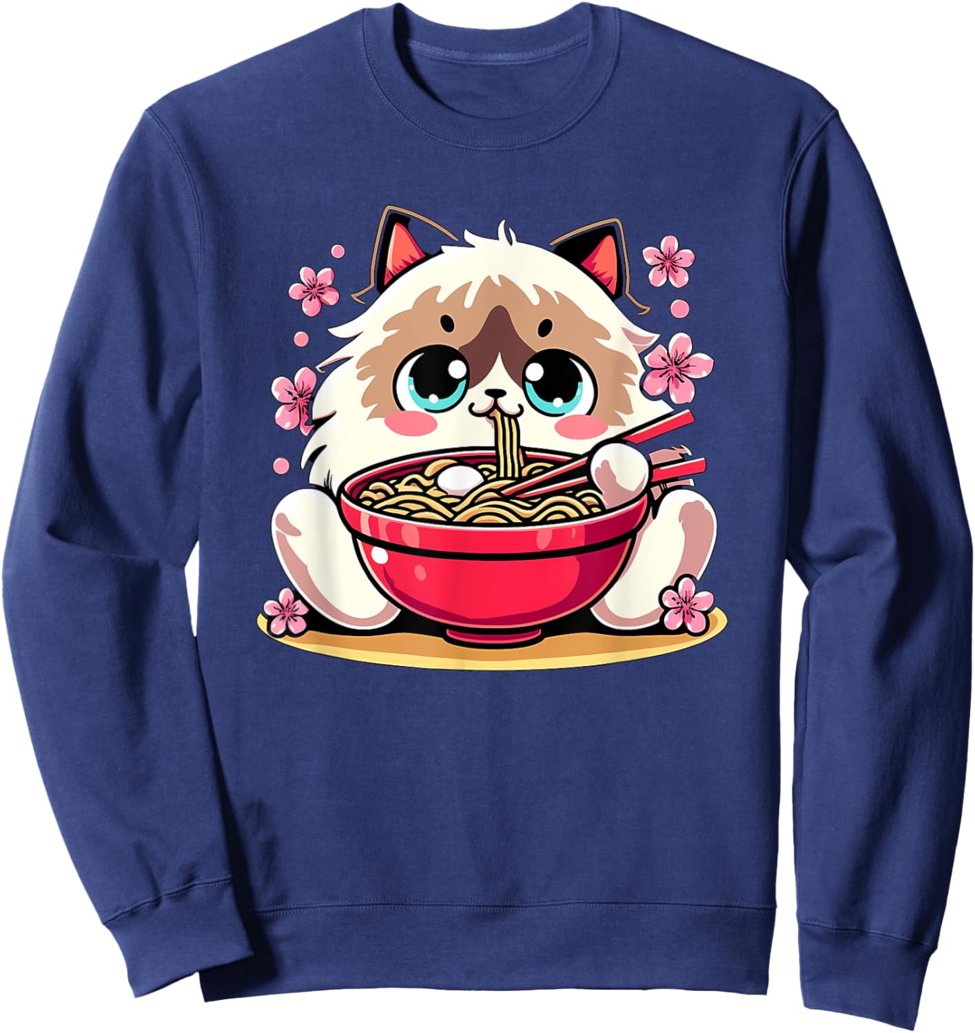 Kawaii Ragdoll Cat Eating Ramen Sweatshirt - Sweatshirt | Navy