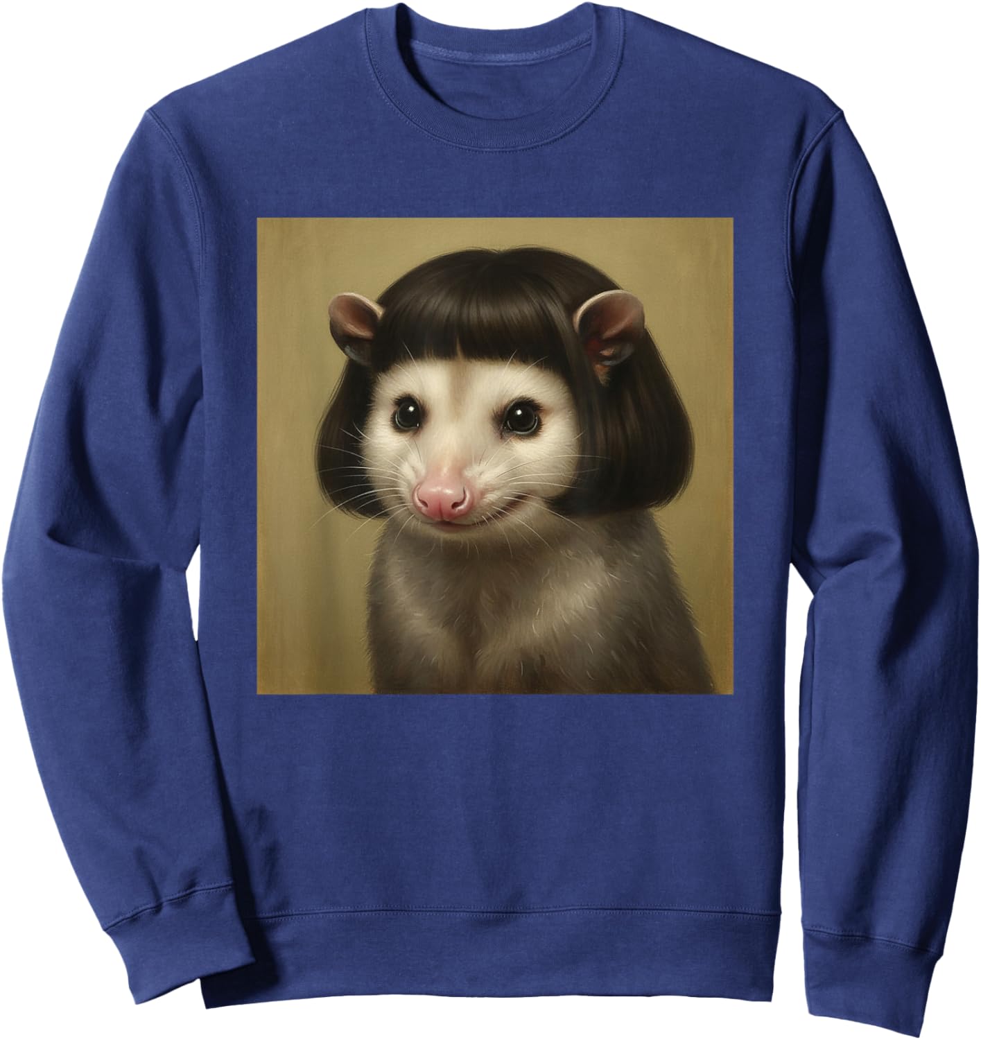 Opossum with Bob Haircut Funny Woodland Critter Art Sweatshirt - Sweatshirt | Navy