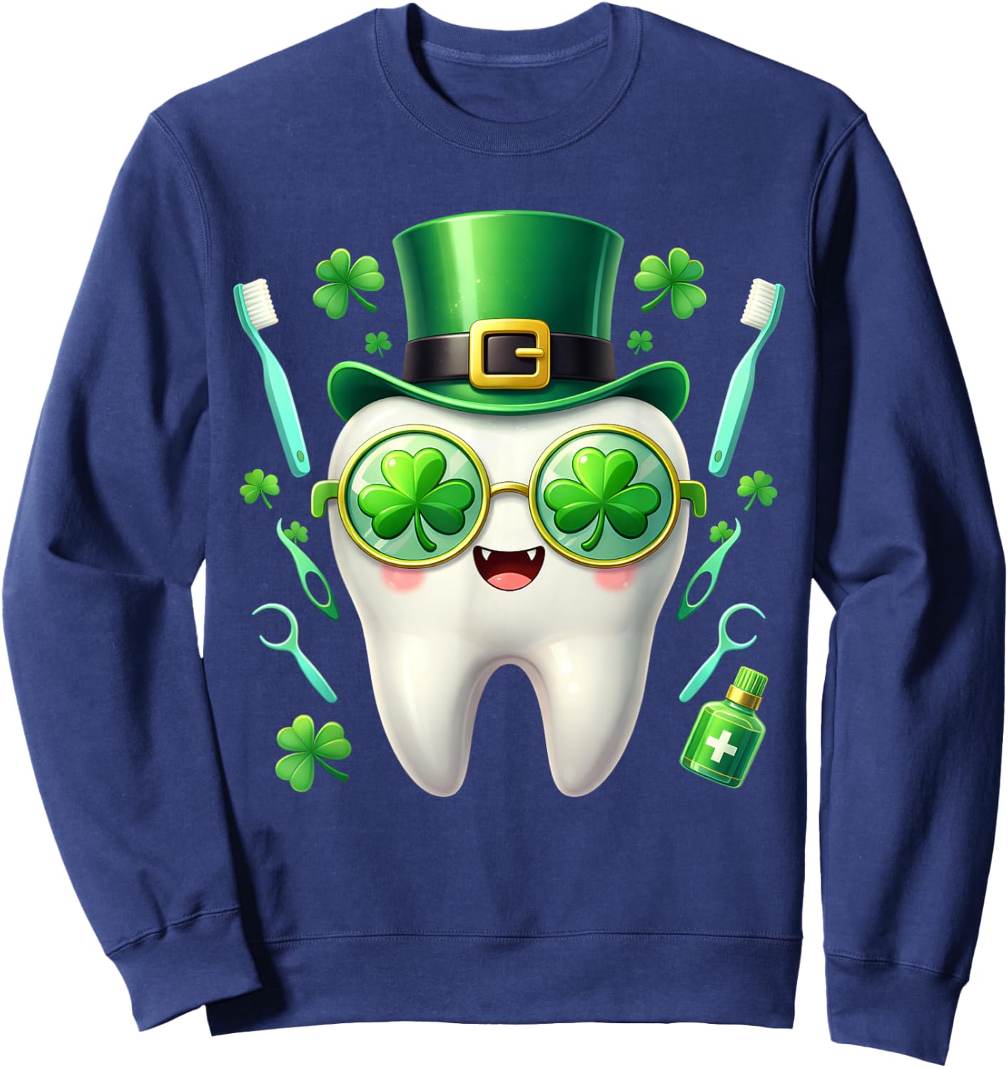 Lucky Dentist Shamrock St Patricks Day Dental Men Women Kids Sweatshirt - Sweatshirt | Navy