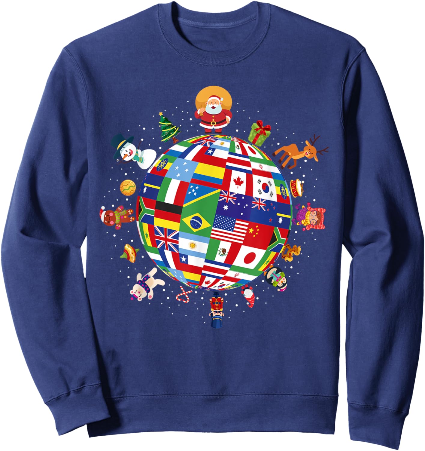 Flags Of The World Christmas Around The Globe Sweatshirt - Sweatshirt | Navy