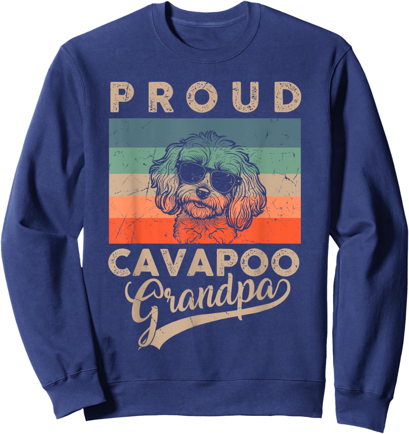 Vintage Proud Cavapoo Dog Grandpa Dog Owner Father's Day Women Kids Sweatshirt - Sweatshirt | Navy