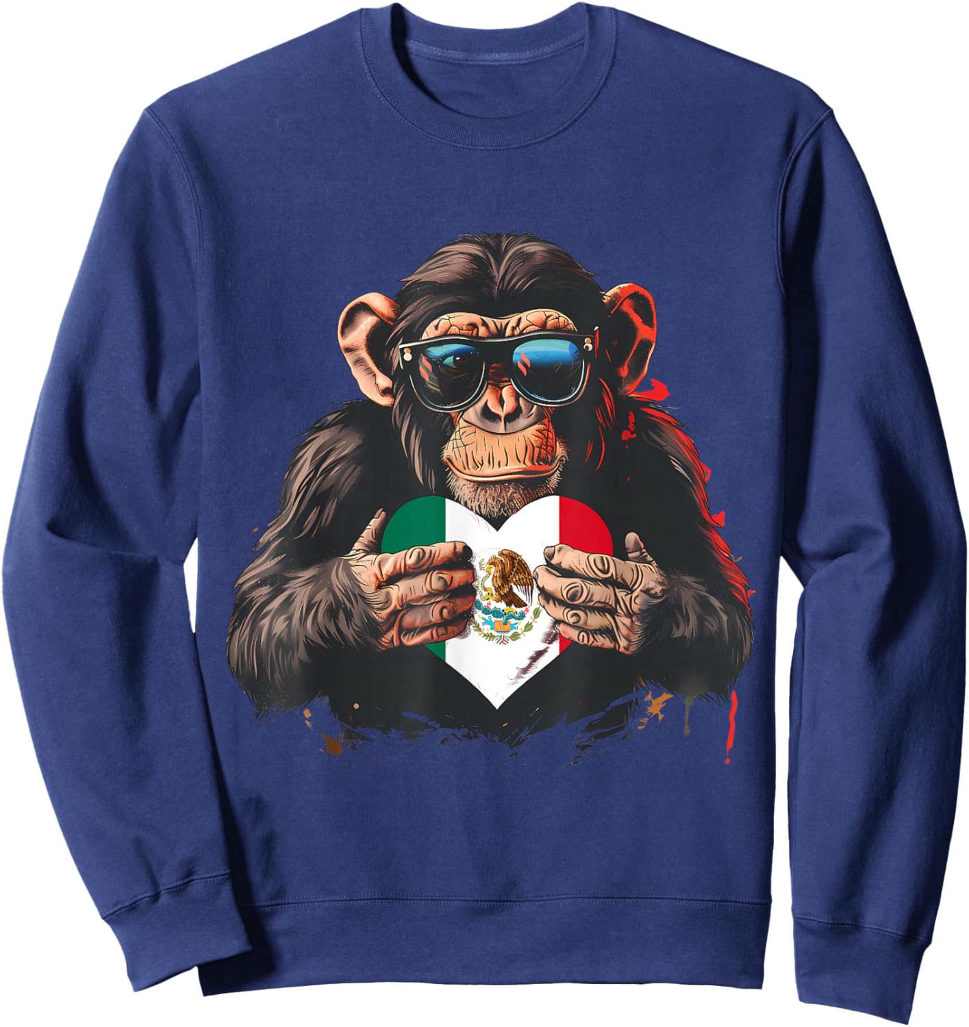 Mexico Monkey Mexican Pride Mexican Roots Mexican Flag Sweatshirt - Sweatshirt | Navy