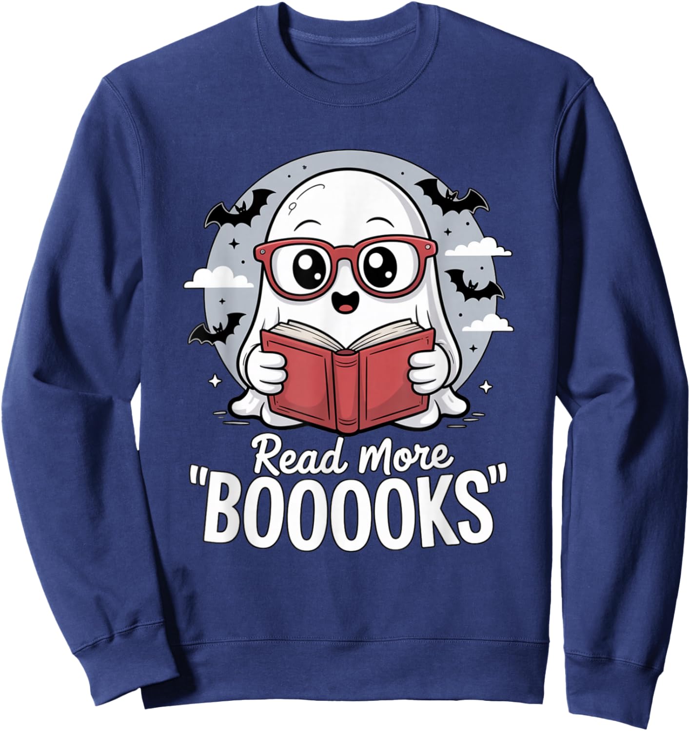 Cute Ghost Reading Pun Halloween Book Lover Design Sweatshirt - Sweatshirt | Navy