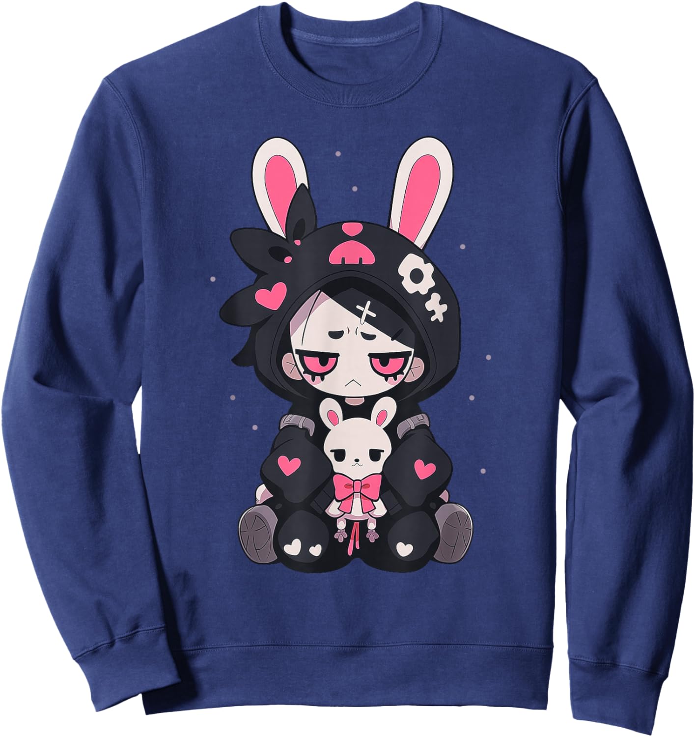 Rabbit Gothic Anime Japanese Creepy E-Girl Otaku Gothic Sweatshirt - Sweatshirt | Navy