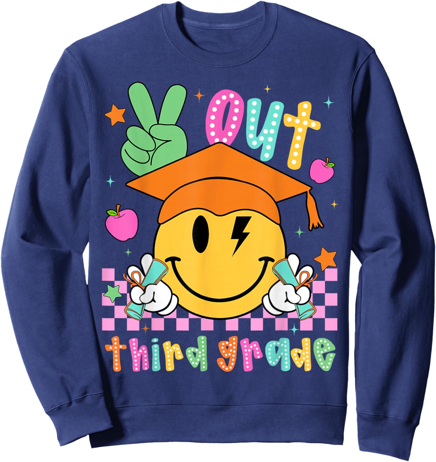 Last Day of School Peace Out 3rd Grade Boy Girl Smile Face Sweatshirt - Sweatshirt | Navy