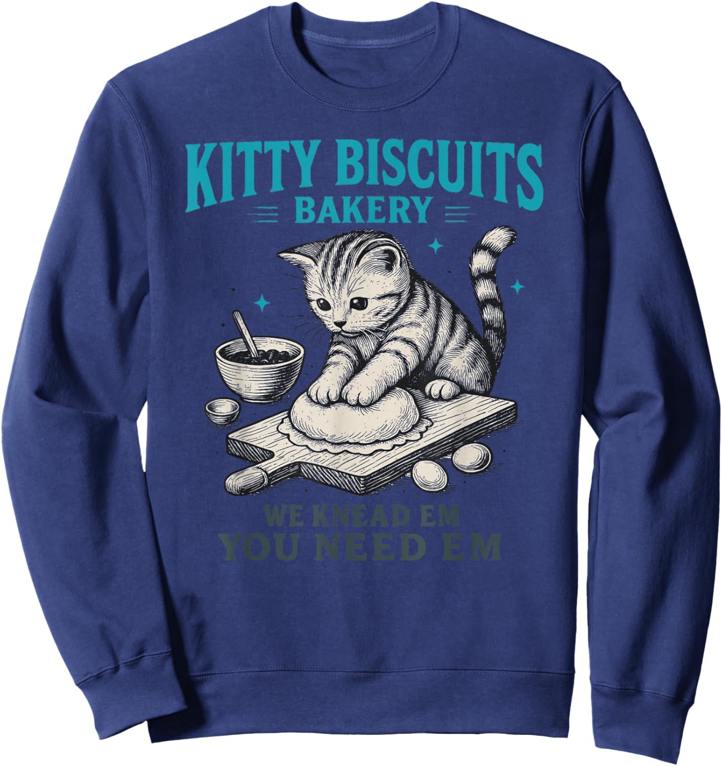 Funny Cat Meme Kitty Biscuits Bakery Vintage Art Sweatshirt - Sweatshirt | Navy