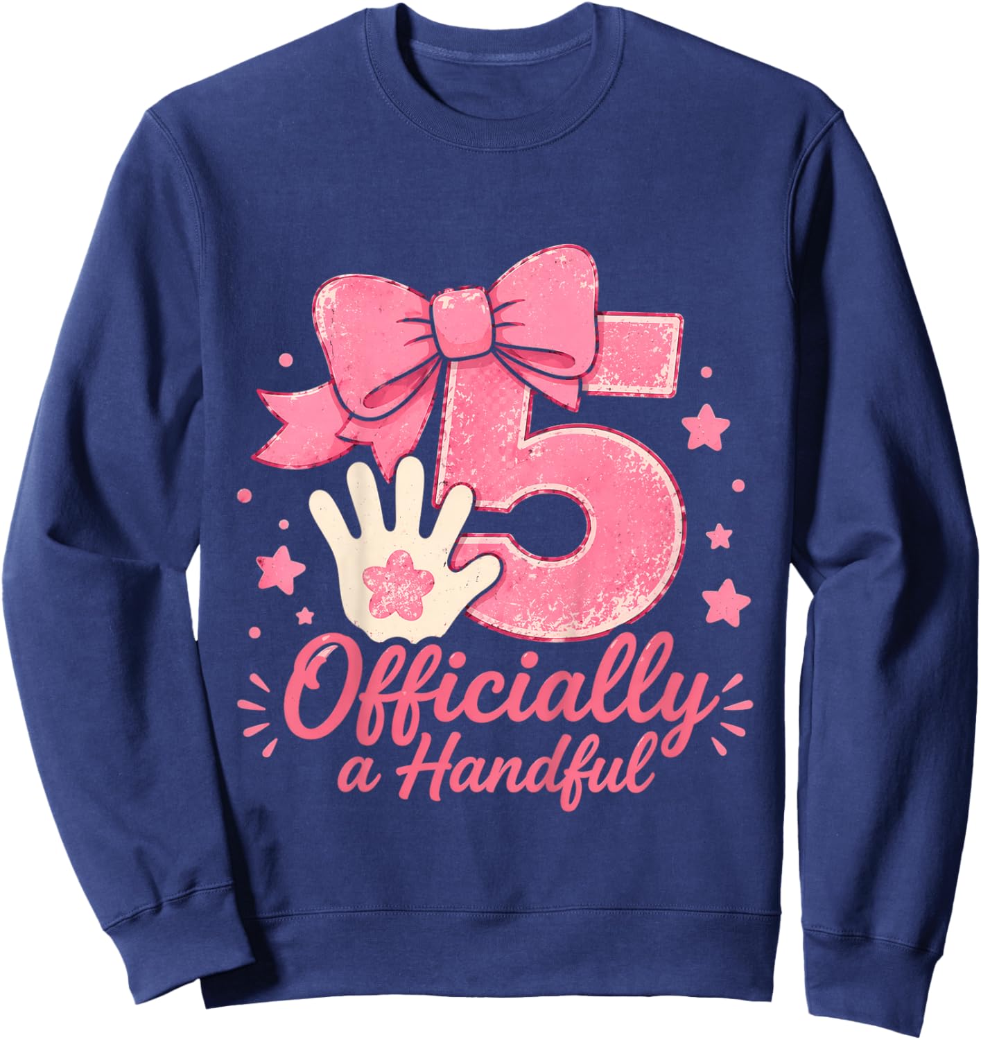 Officially A Handful 5th Birthday Girl Pink Bow Five Year Sweatshirt - Sweatshirt | Navy